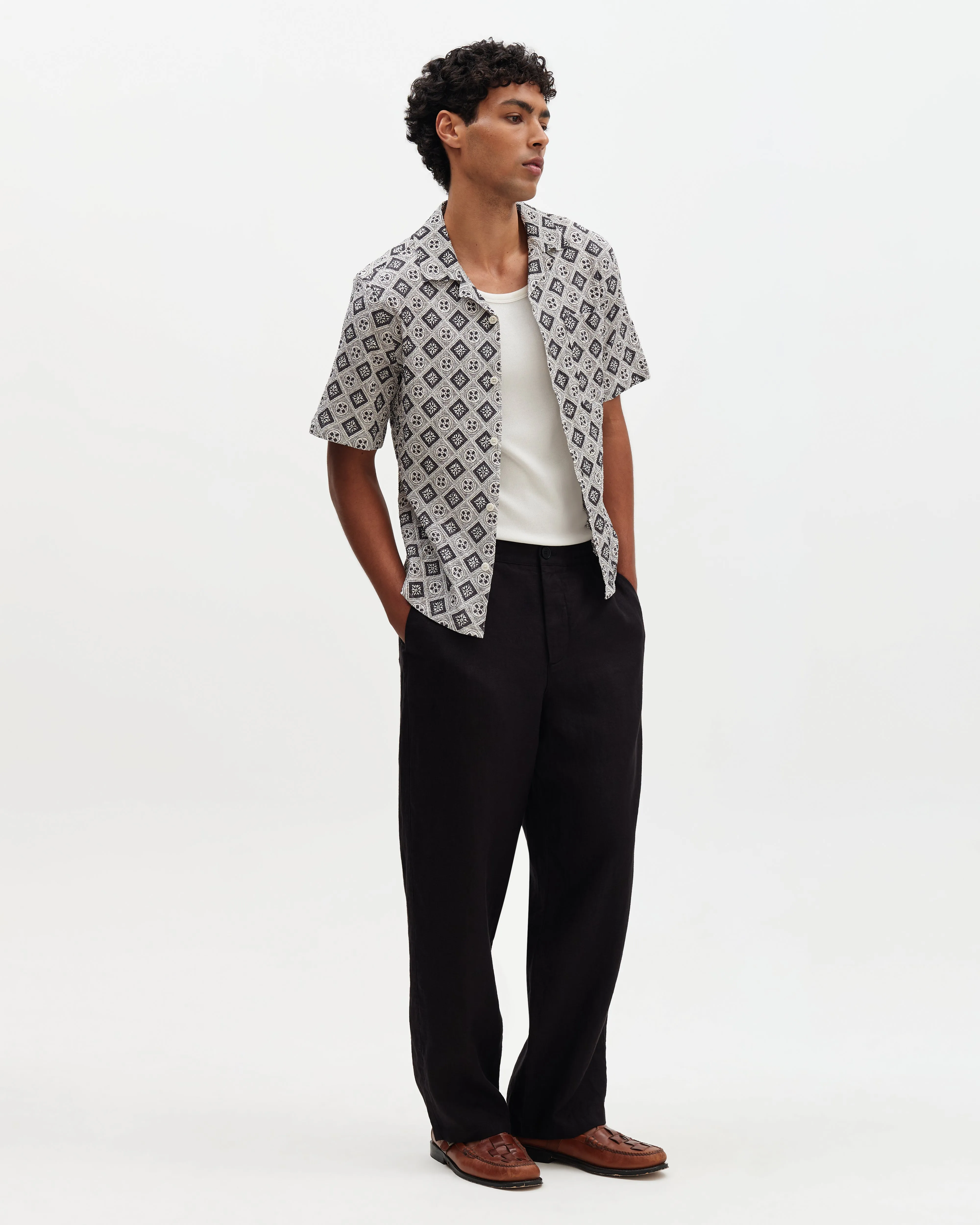 Glencoe - Black Washed Linen Loose Fit Trousers sold by Wax London product image thumbnail 3