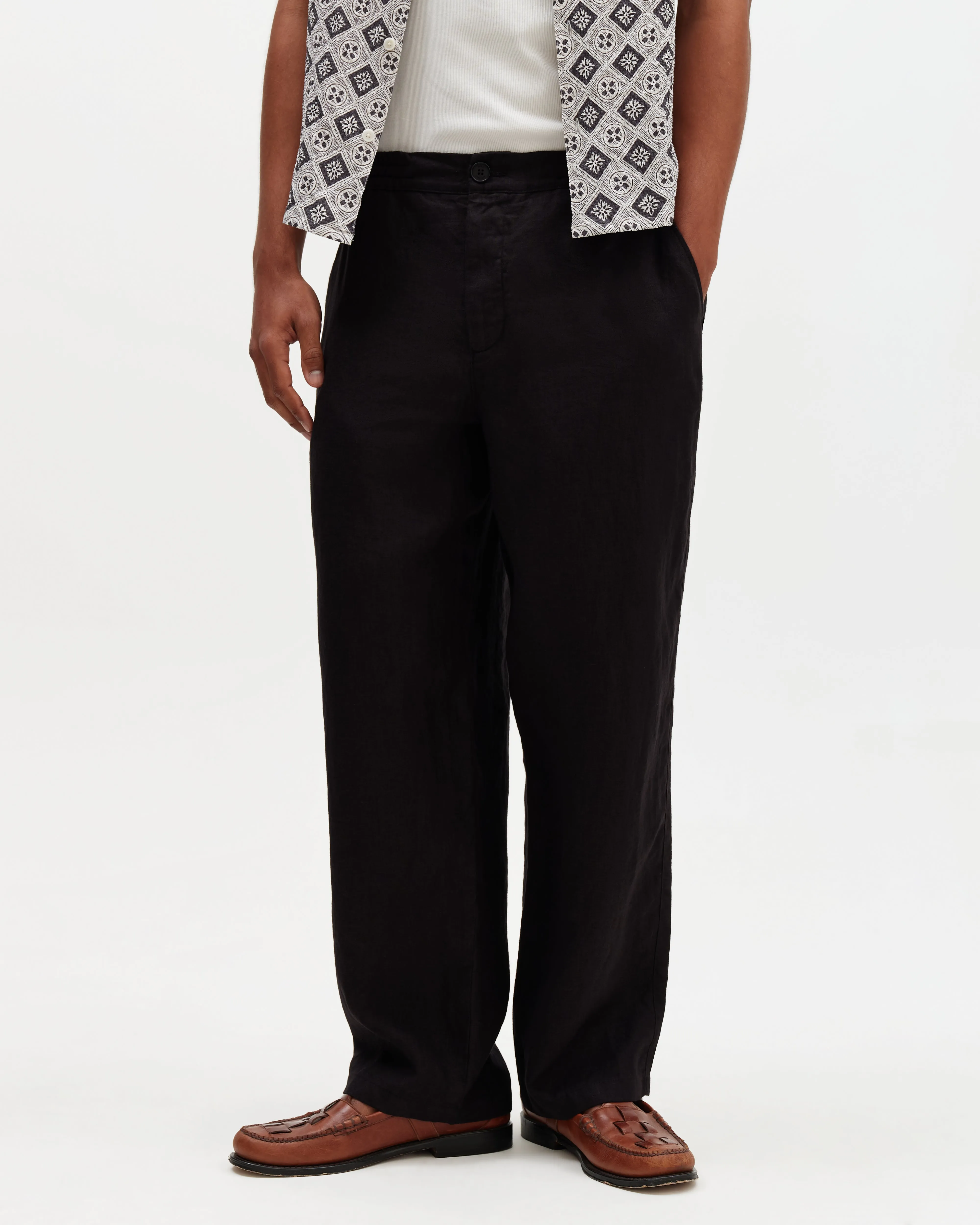 Glencoe - Black Washed Linen Loose Fit Trousers sold by Wax London product image thumbnail 2