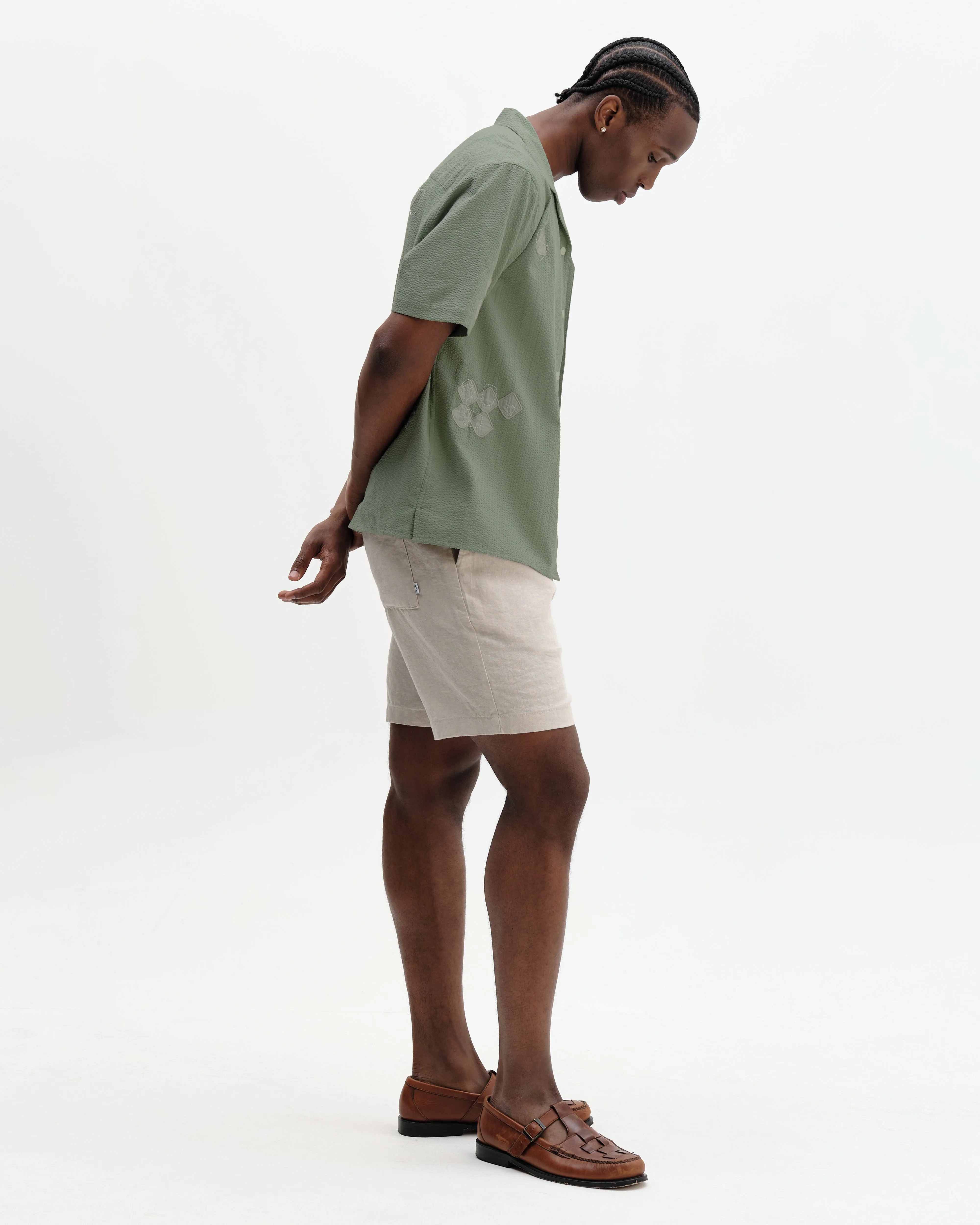Didcot - Sage And Ecru Scribble Applique Short-Sleeve Shirt sold by Wax London product image thumbnail 5