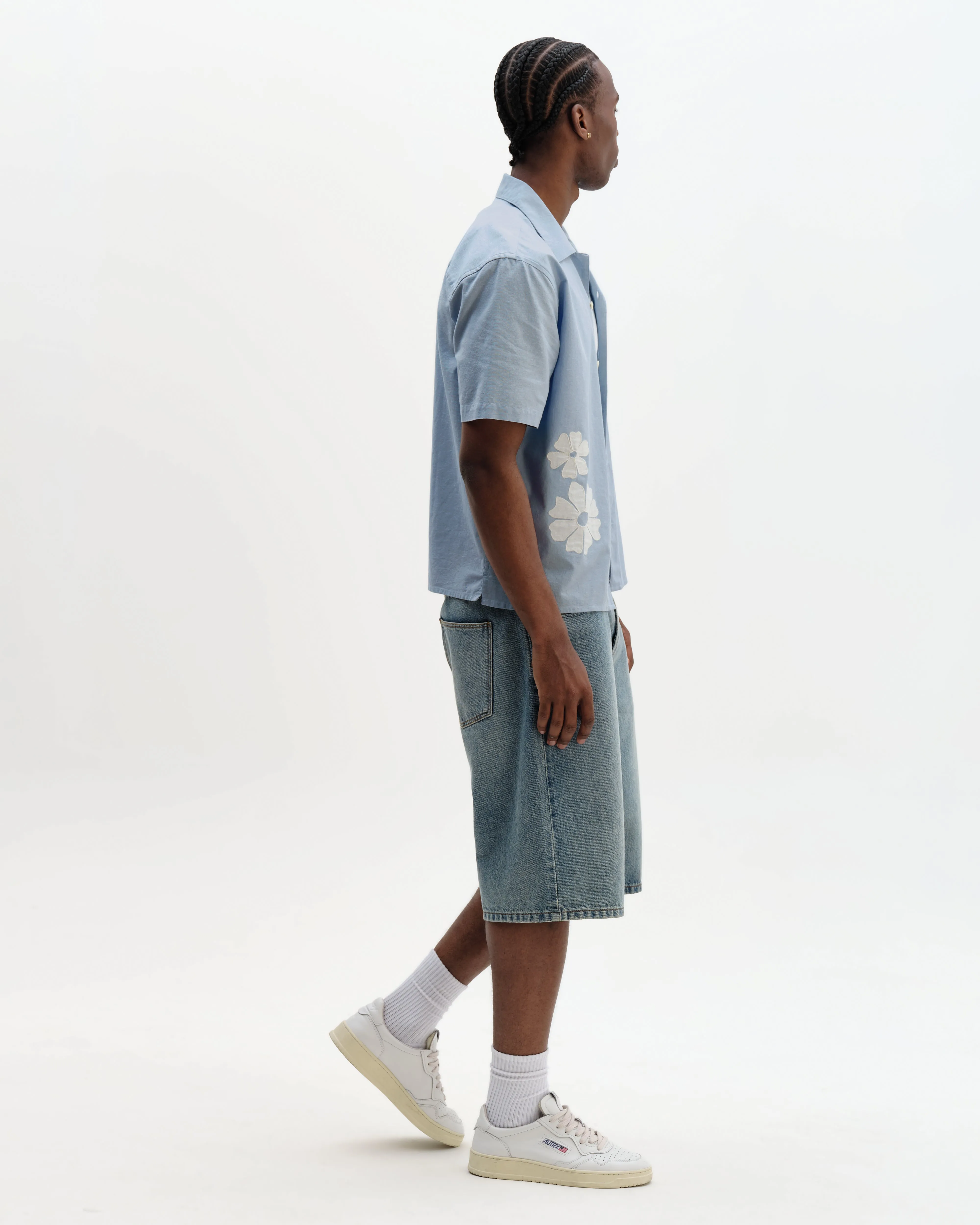 Didcot - Blue And Ecru Floral Applique Short-Sleeve Shirt sold by Wax London product image thumbnail 5