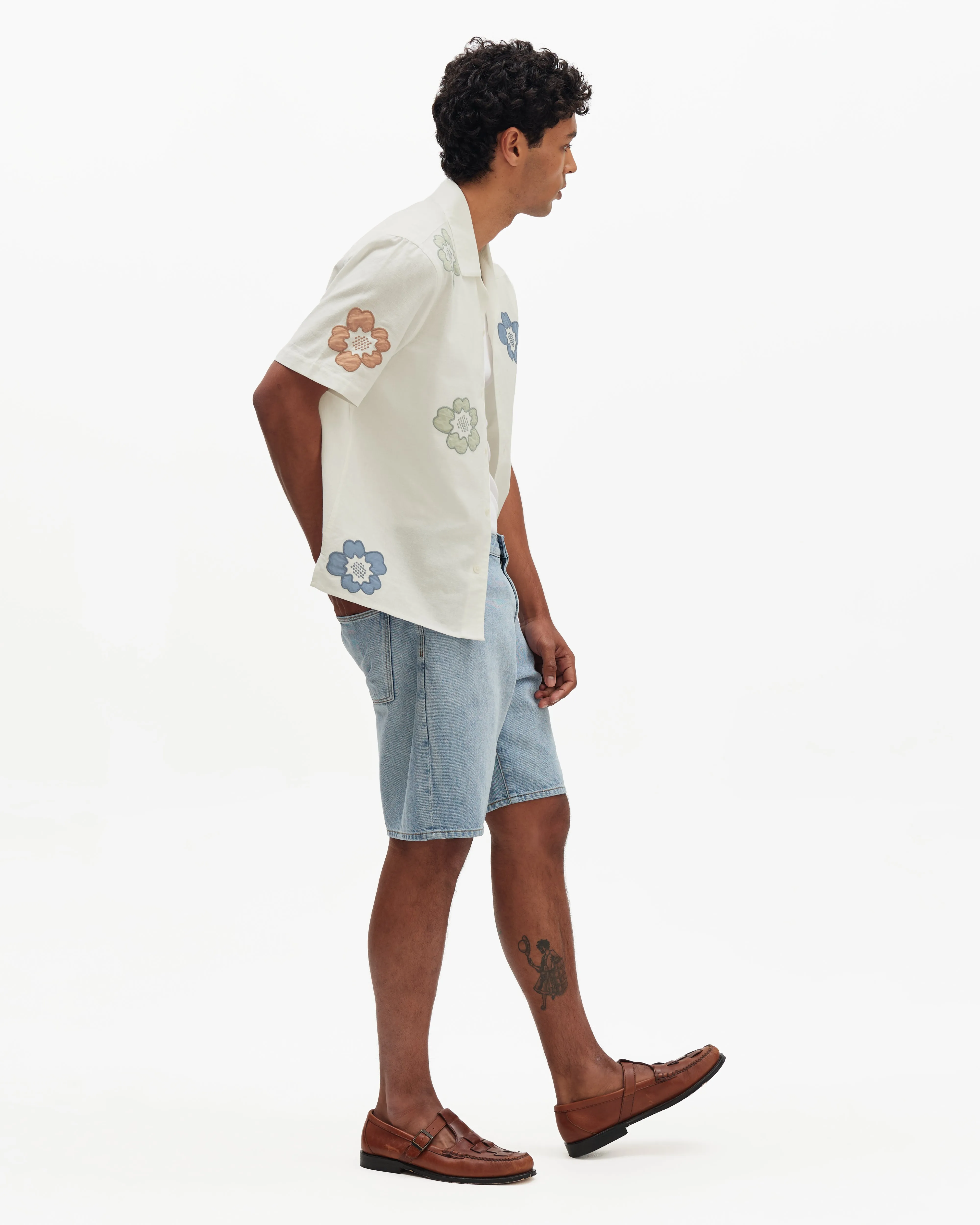 Didcot - Ecru And Multicolour Floral Applique Short-Sleeve Shirt sold by Wax London product image thumbnail 5