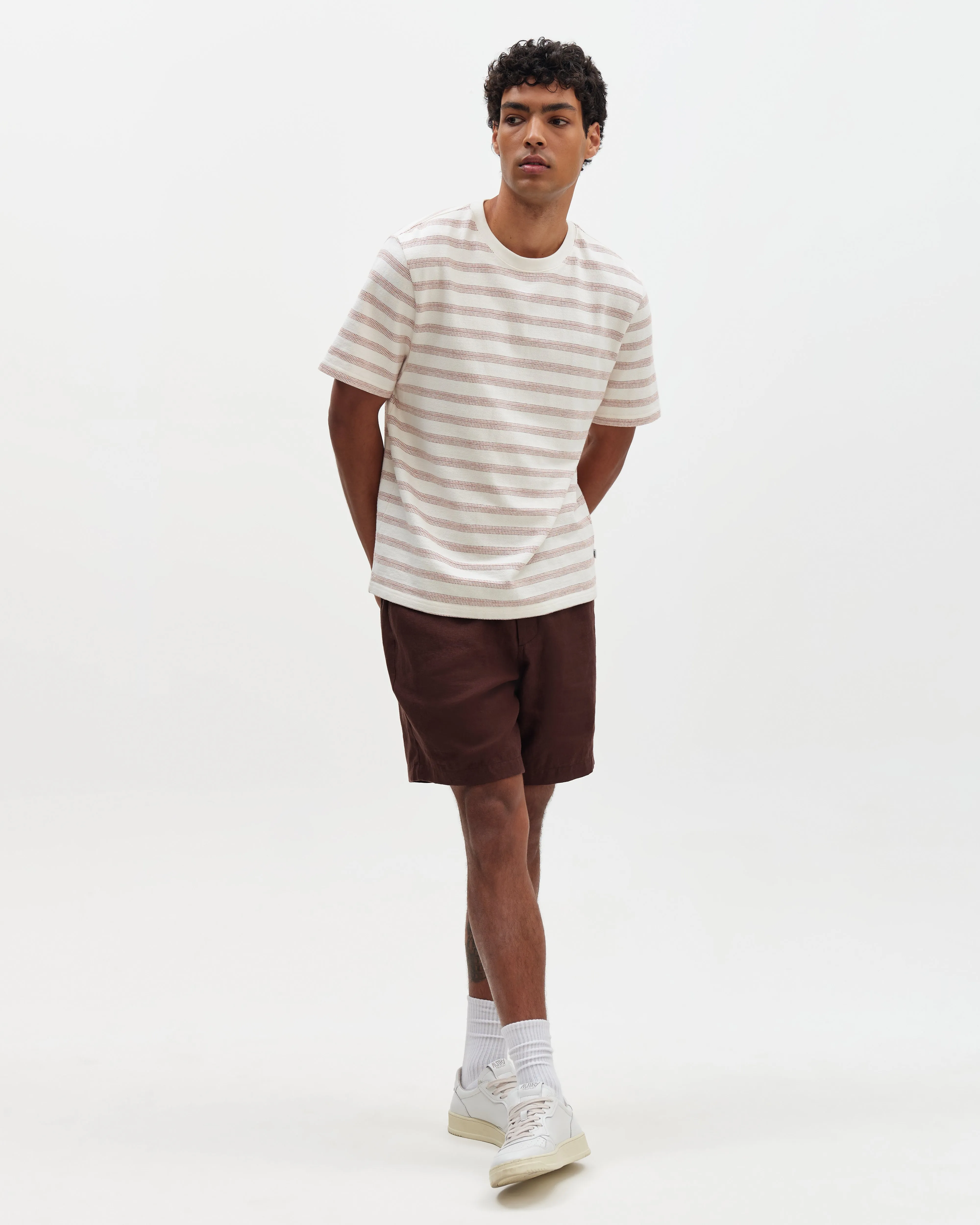 Dean - Ecru And Rust Stitch Stripe Organic Cotton T-Shirt sold by Wax London product image thumbnail 5