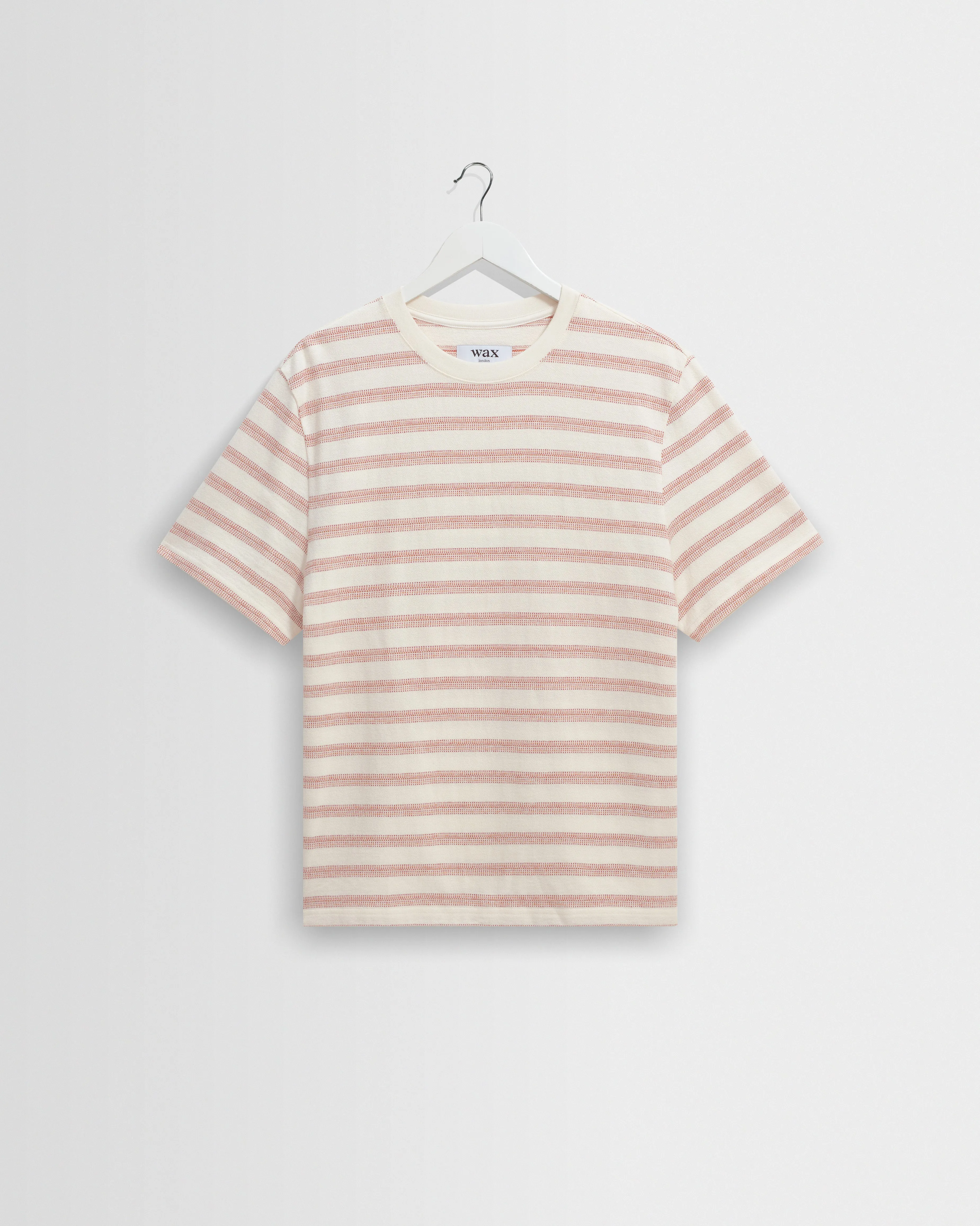 Dean - Ecru And Rust Stitch Stripe Organic Cotton T-Shirt sold by Wax London