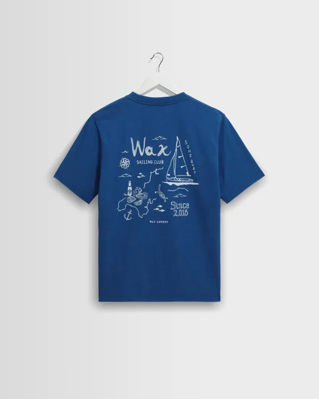Dean - Blue And Ecru Sailing Map Print T-Shirt made by Wax London