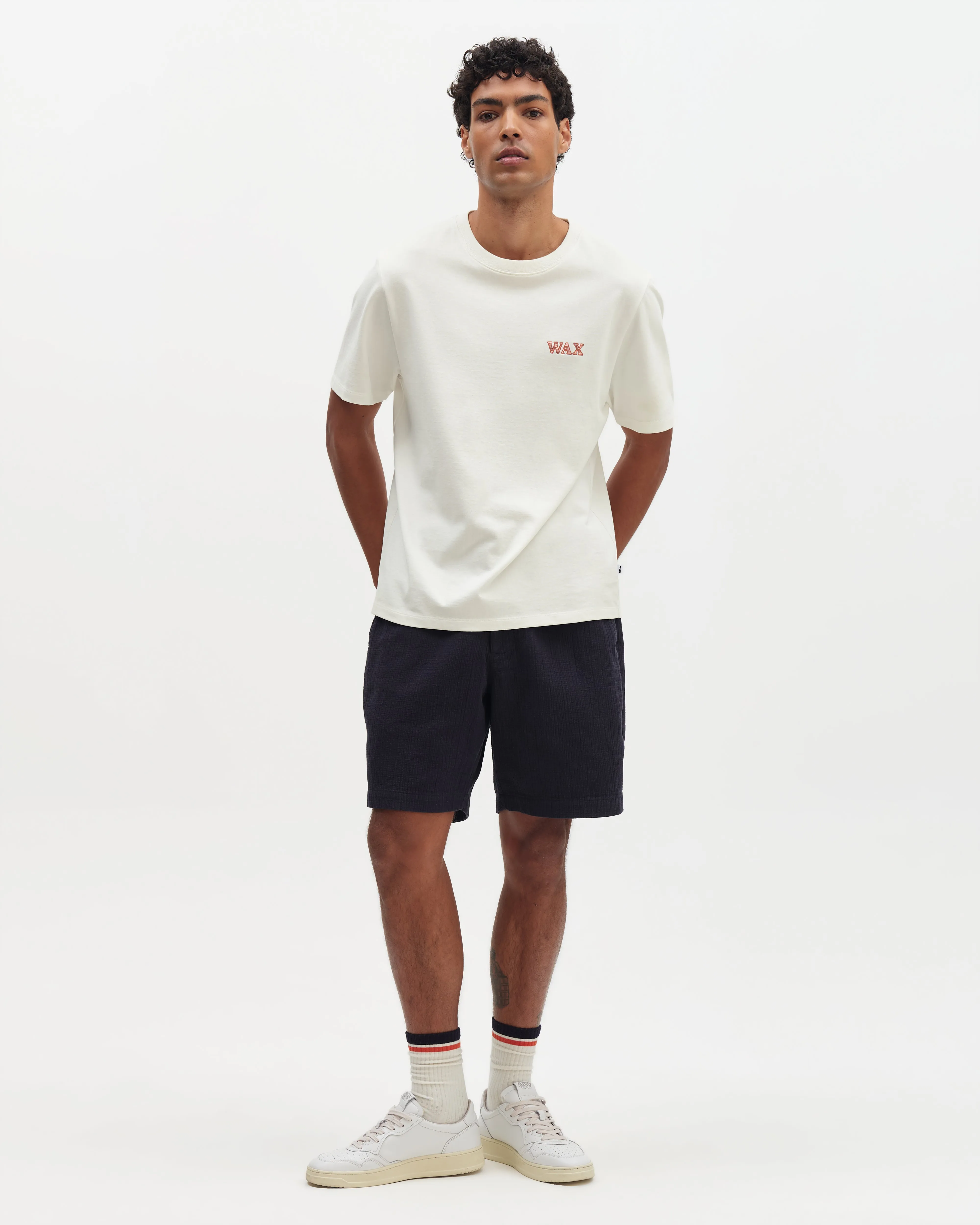 Dean - Ecru And Rust Grid Embroidered T-Shirt sold by Wax London product image thumbnail 4