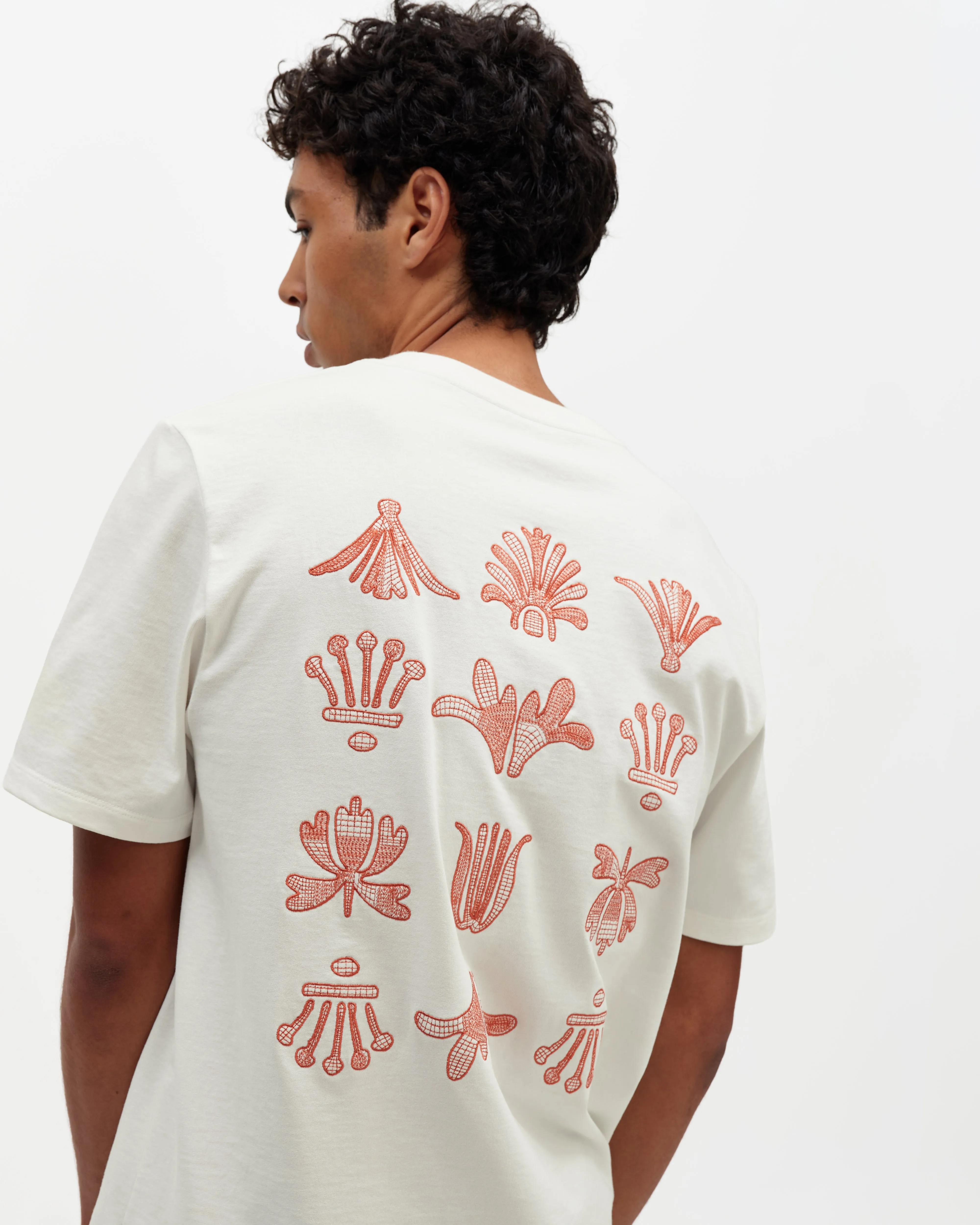 Dean - Ecru And Rust Grid Embroidered T-Shirt sold by Wax London product image thumbnail 2