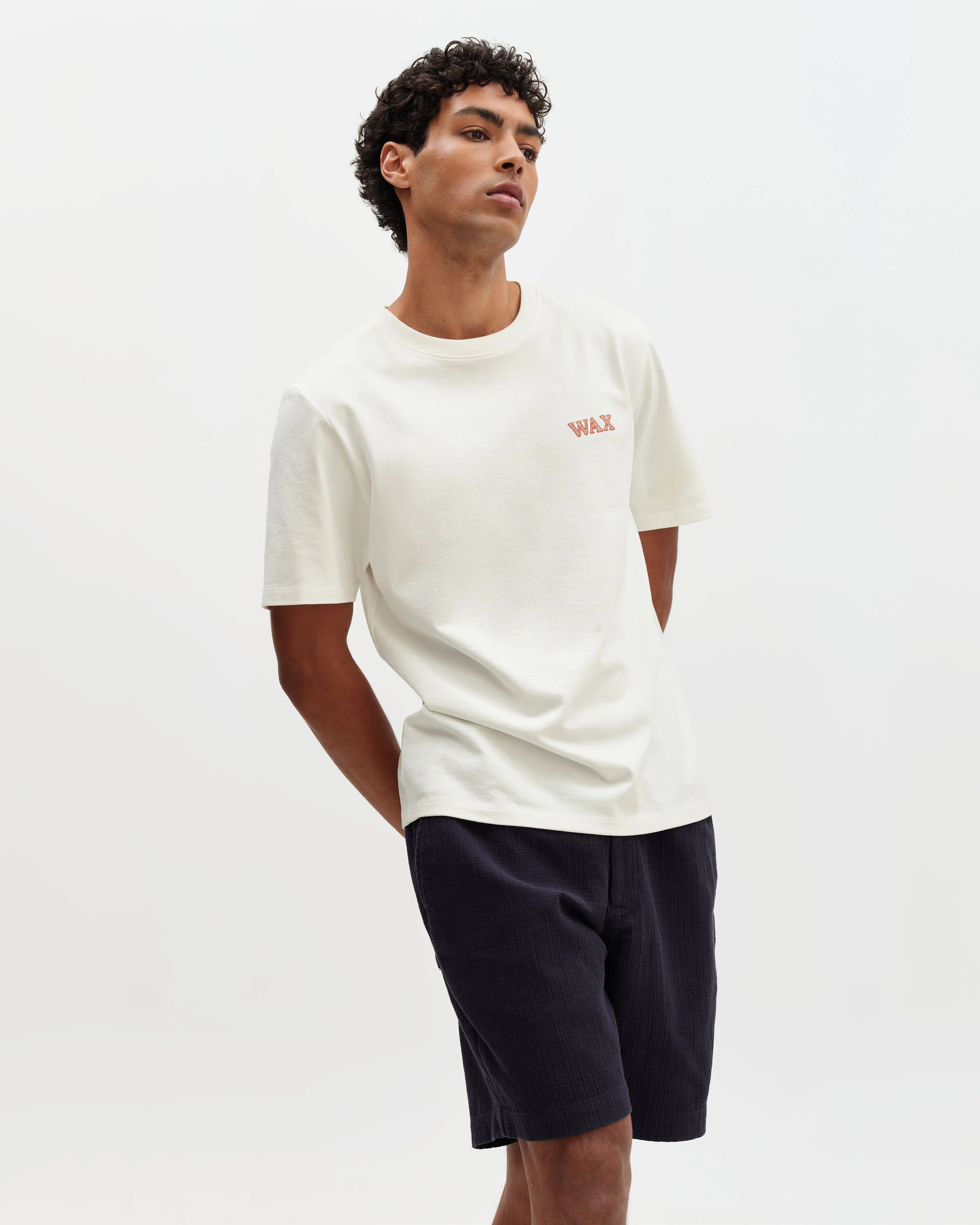 Dean - Ecru And Rust Grid Embroidered T-Shirt sold by Wax London product image thumbnail 3