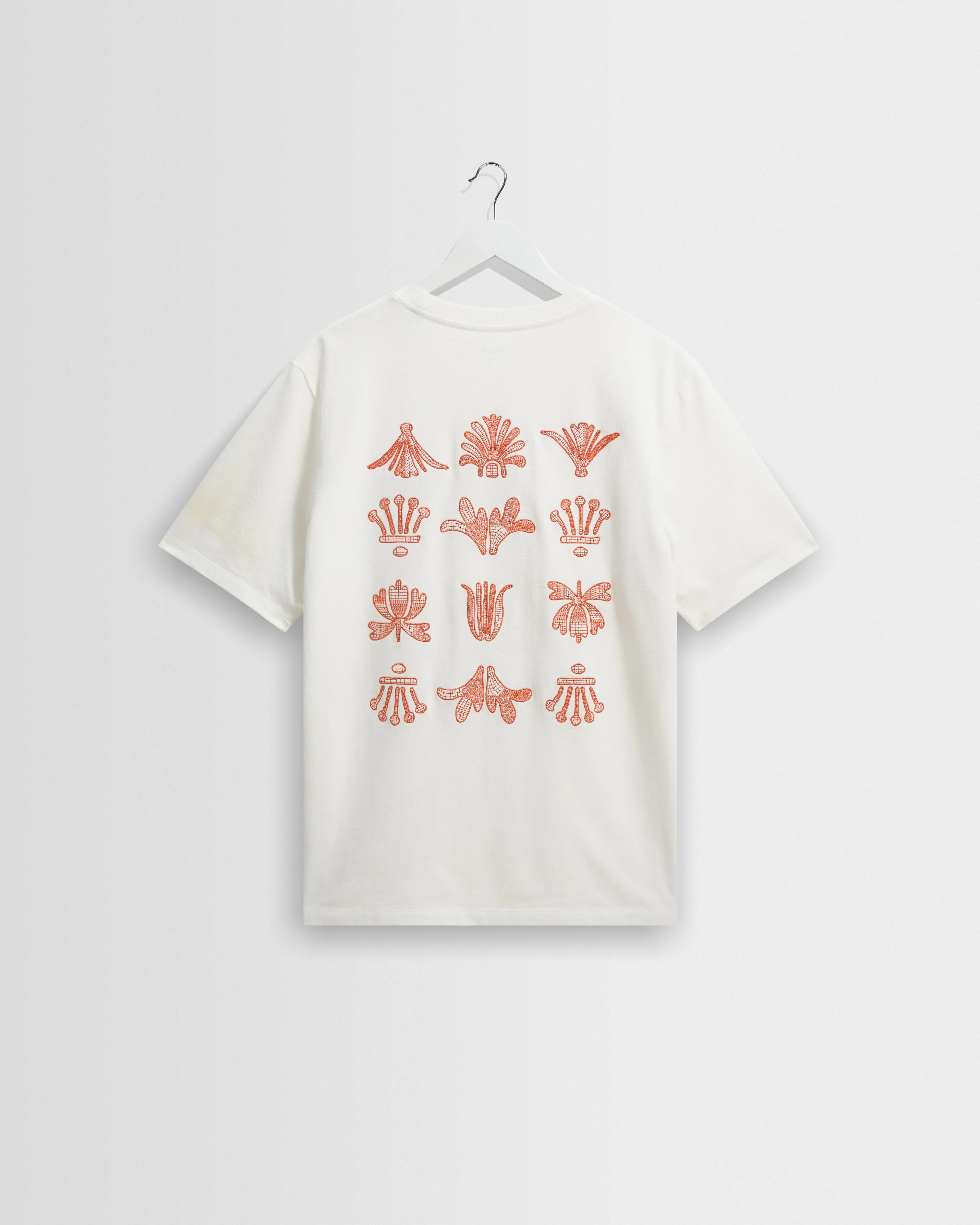 Dean - Ecru And Rust Grid Embroidered T-Shirt sold by Wax London
