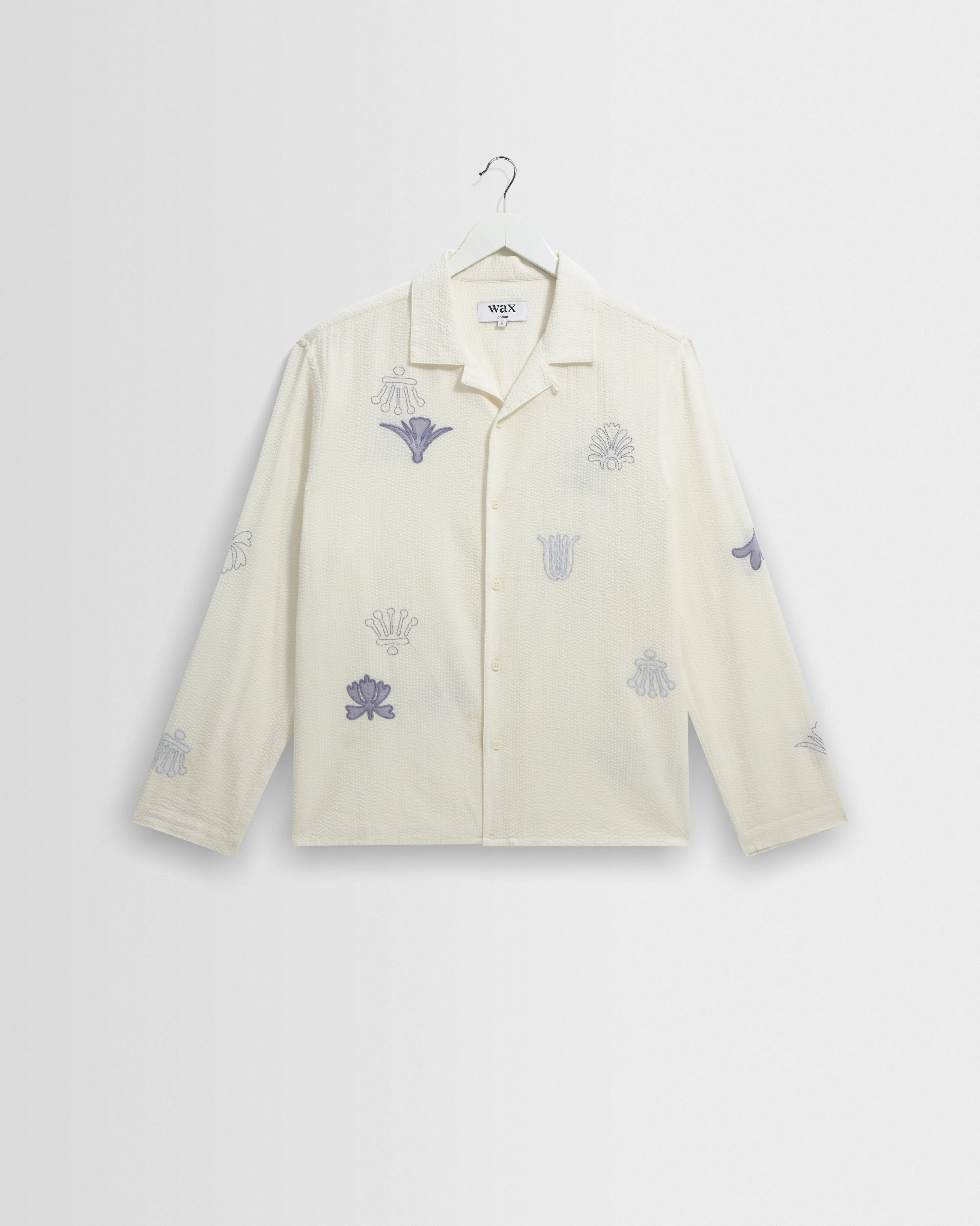 Corey - Ecru And Blue Doodle Cotton-Seersucker Shirt sold by Wax London