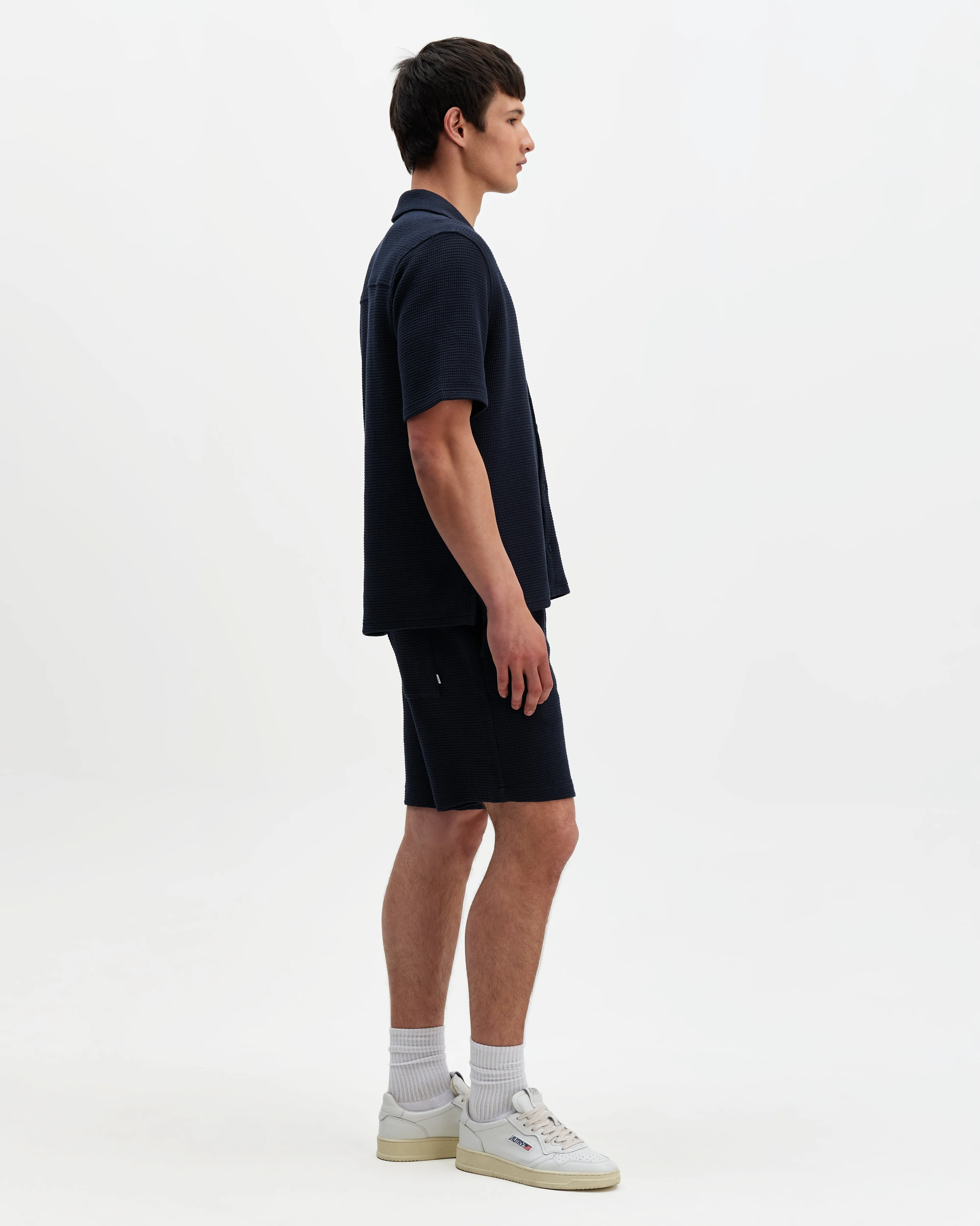 Clayland - Navy Textured Waffle Short-Sleeve Shirt sold by Wax London product image thumbnail 5