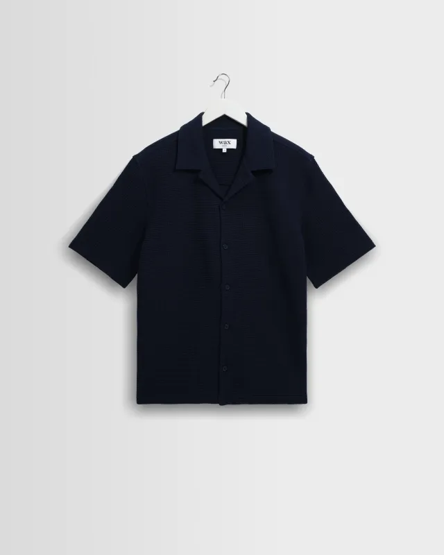 Clayland - Navy Textured Waffle Short-Sleeve Shirt made by Wax London