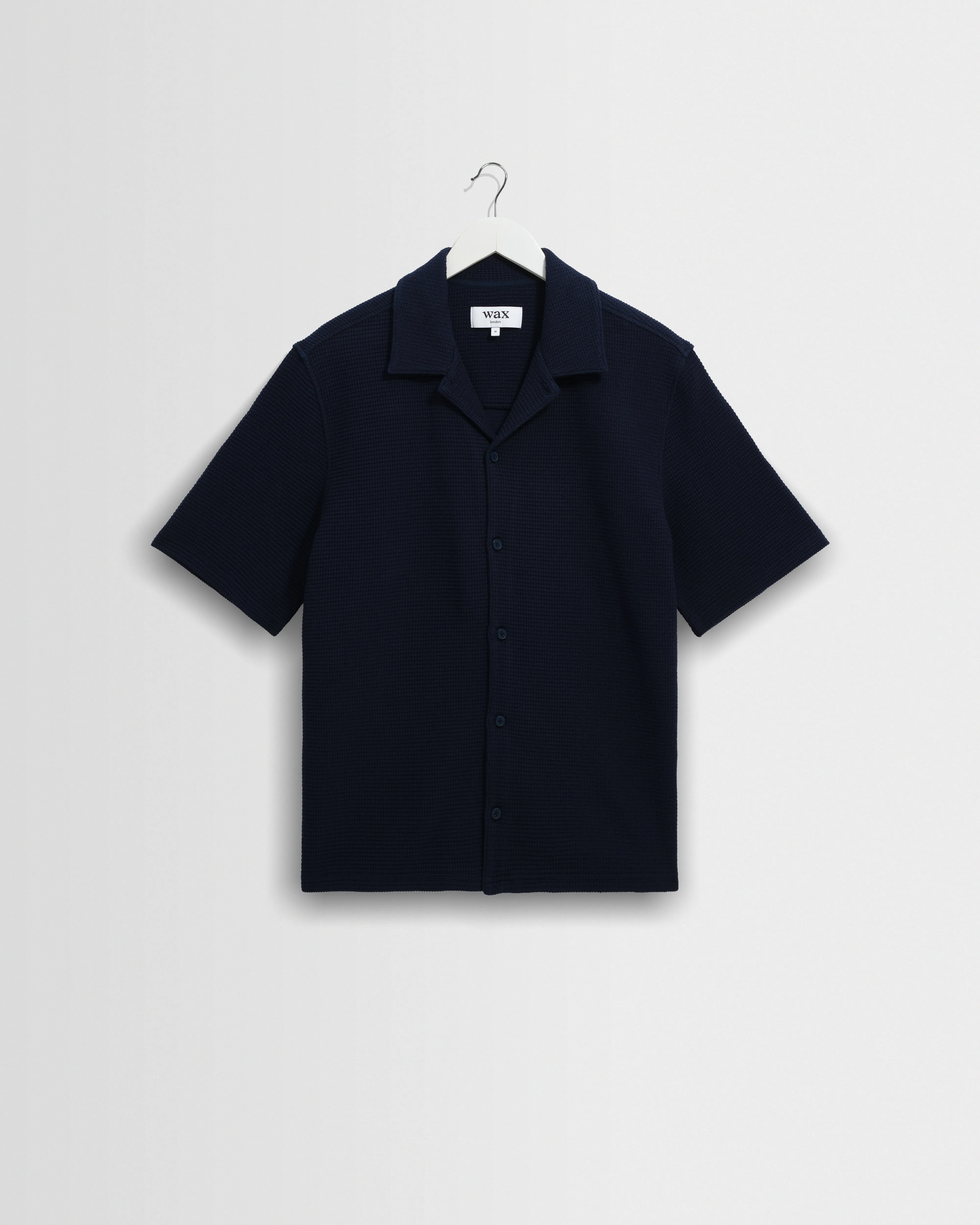 Clayland - Navy Textured Waffle Short-Sleeve Shirt sold by Wax London