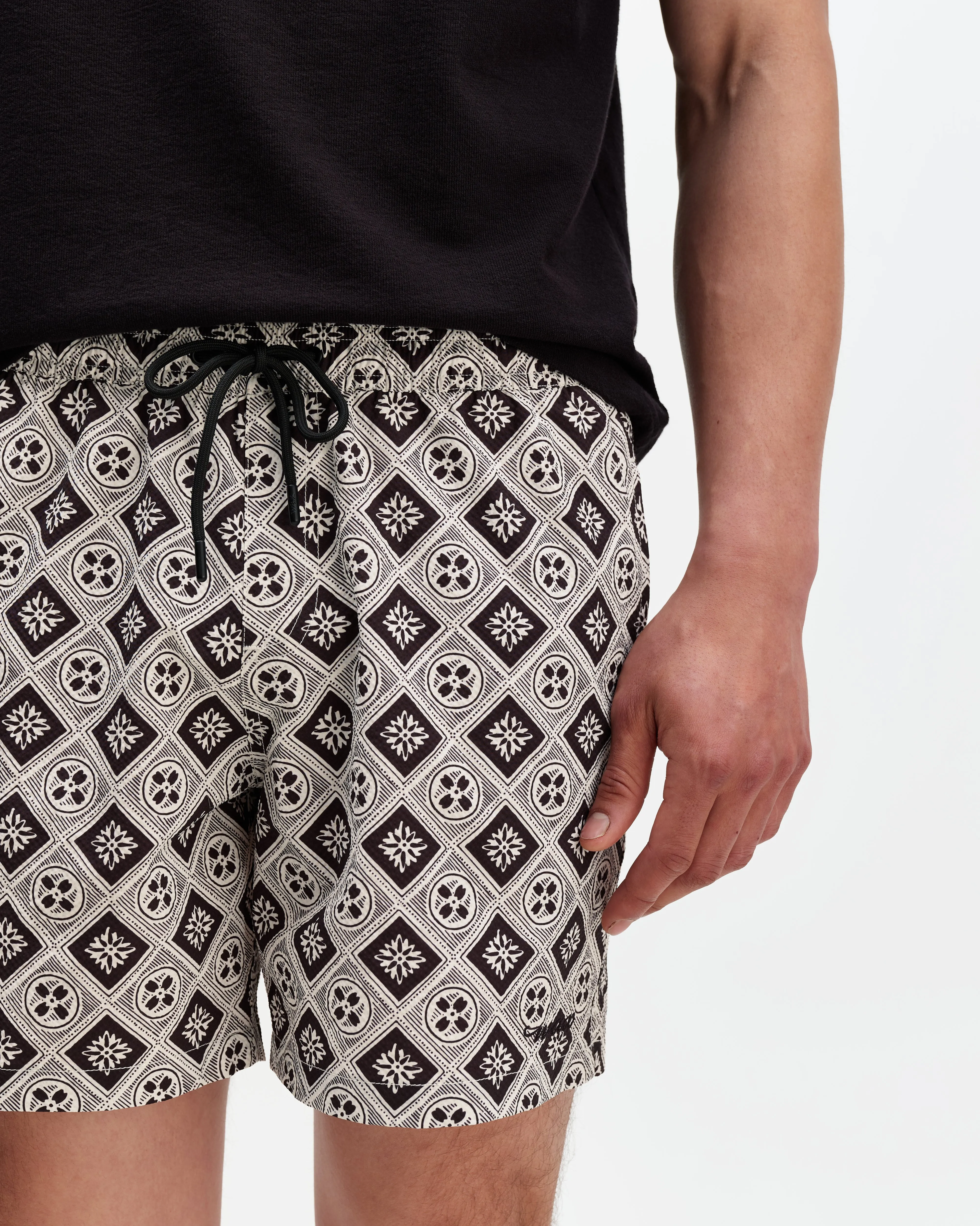 Brockwell - Ecru And Black Seersucker Swim Short sold by Wax London product image thumbnail 4