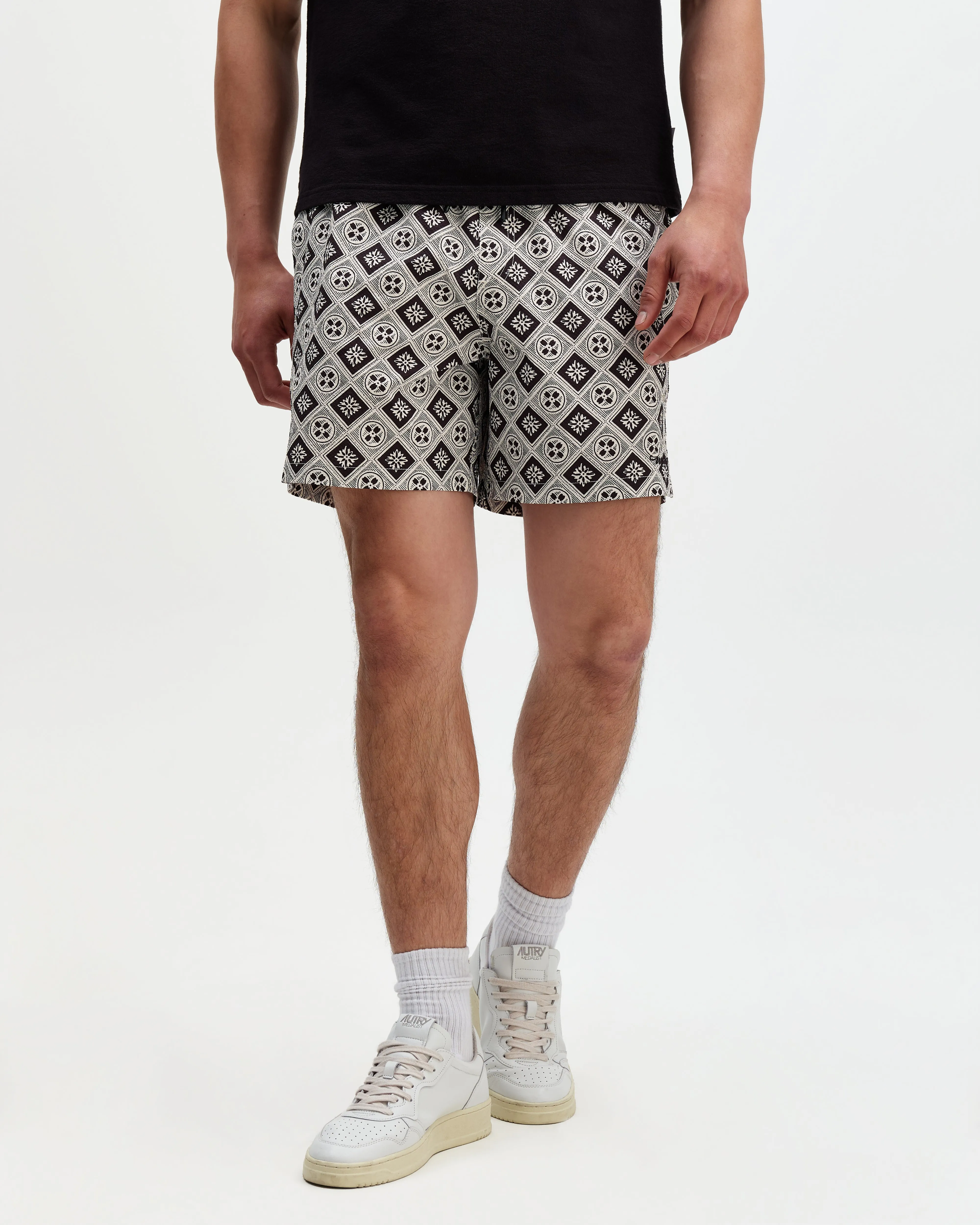 Brockwell - Ecru And Black Seersucker Swim Short sold by Wax London product image thumbnail 2