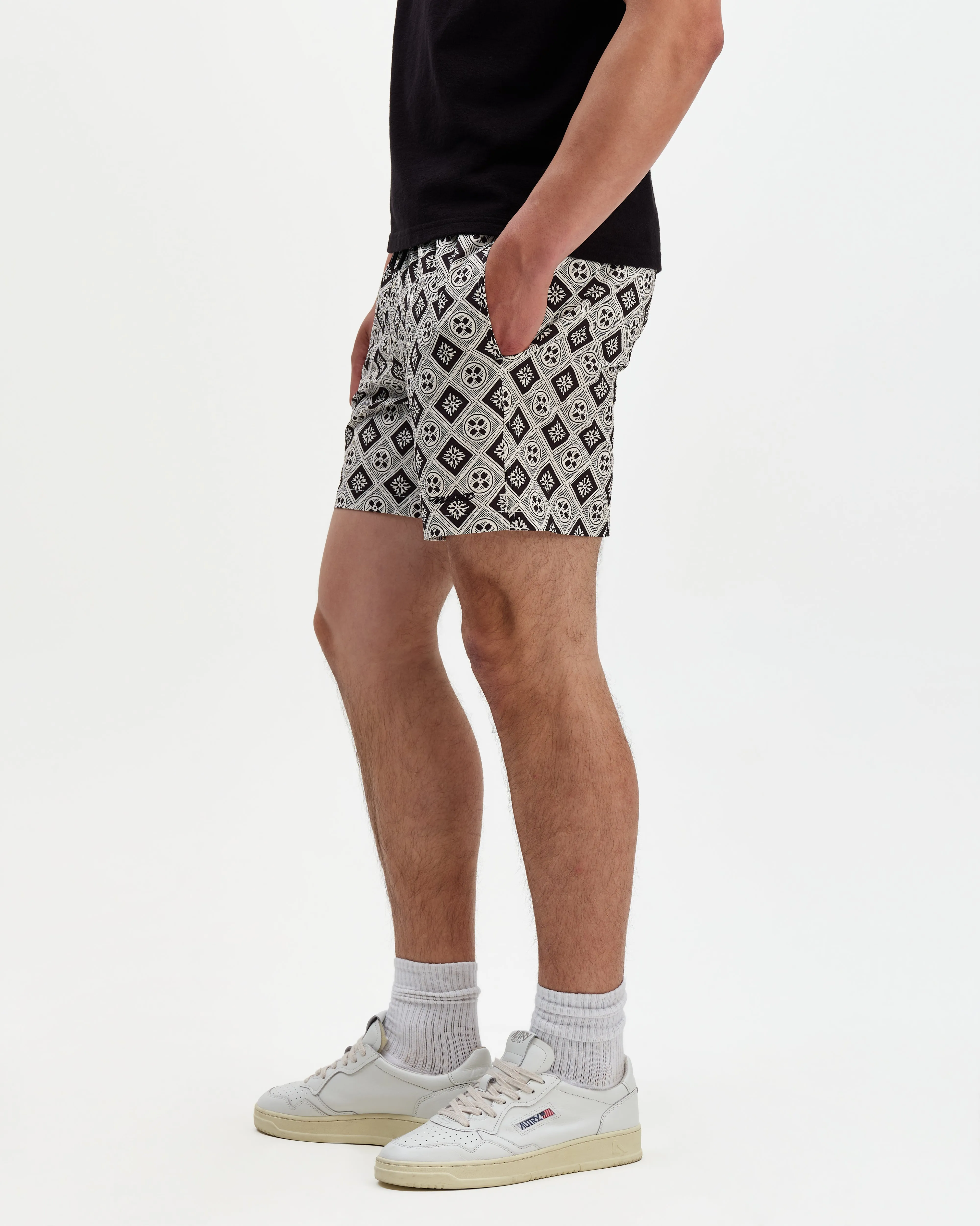 Brockwell - Ecru And Black Seersucker Swim Short sold by Wax London product image thumbnail 5
