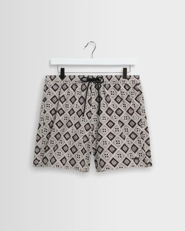 Brockwell - Ecru And Black Seersucker Swim Short made by Wax London