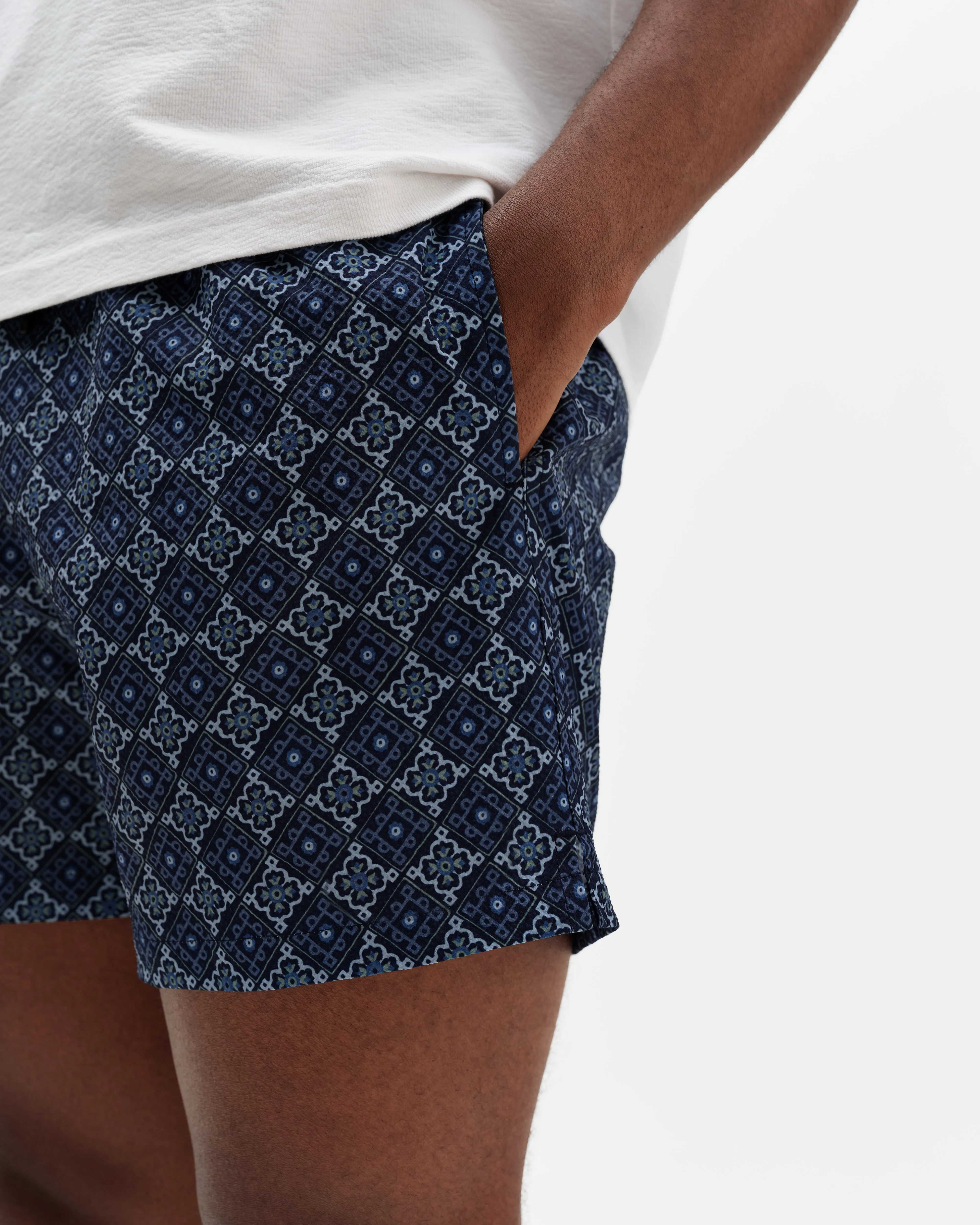 Brockwell - Blue Tile Seersucker Swim Short sold by Wax London product image thumbnail 5
