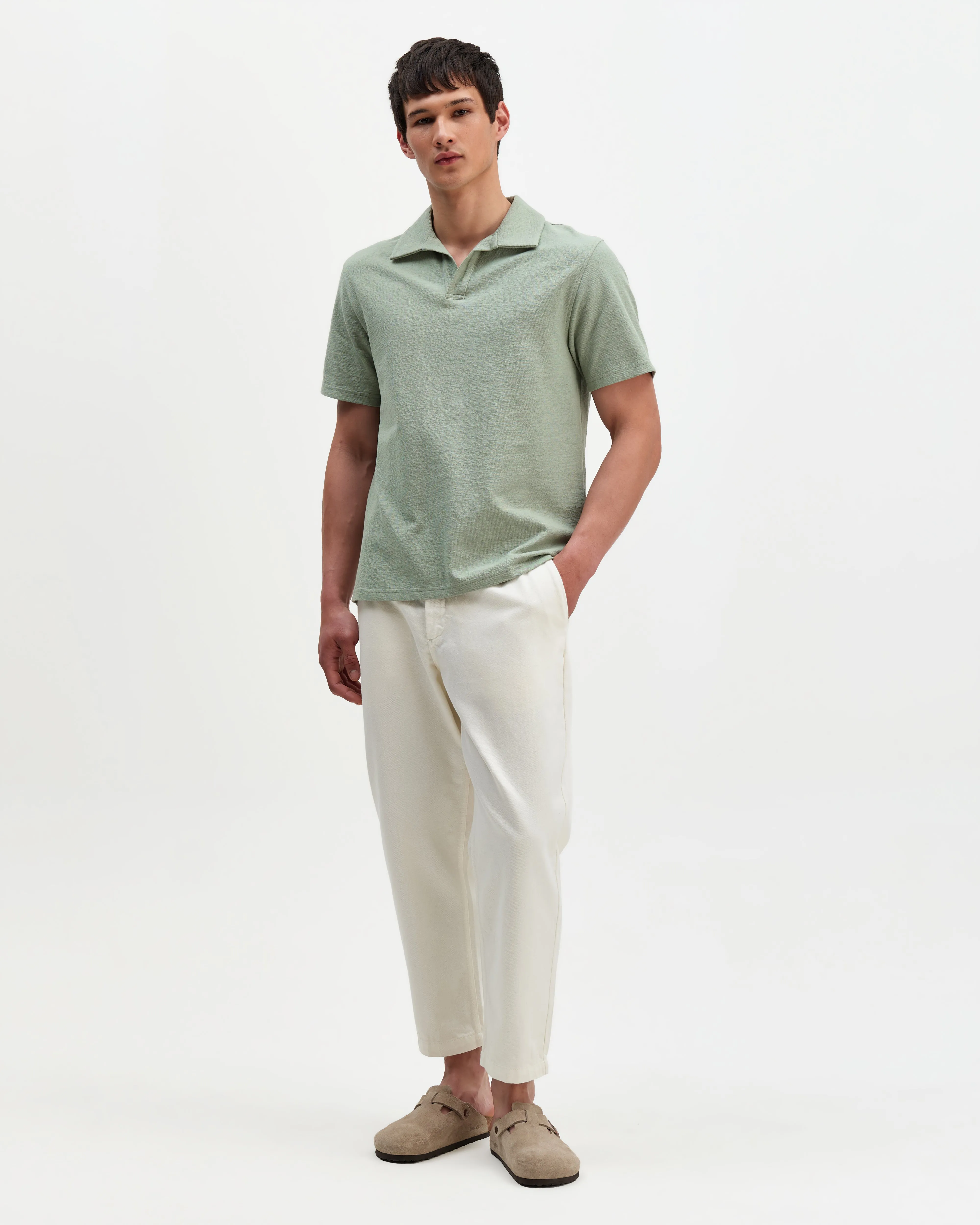Atwood - Sage Textured Organic Cotton Polo Shirt sold by Wax London product image thumbnail 4
