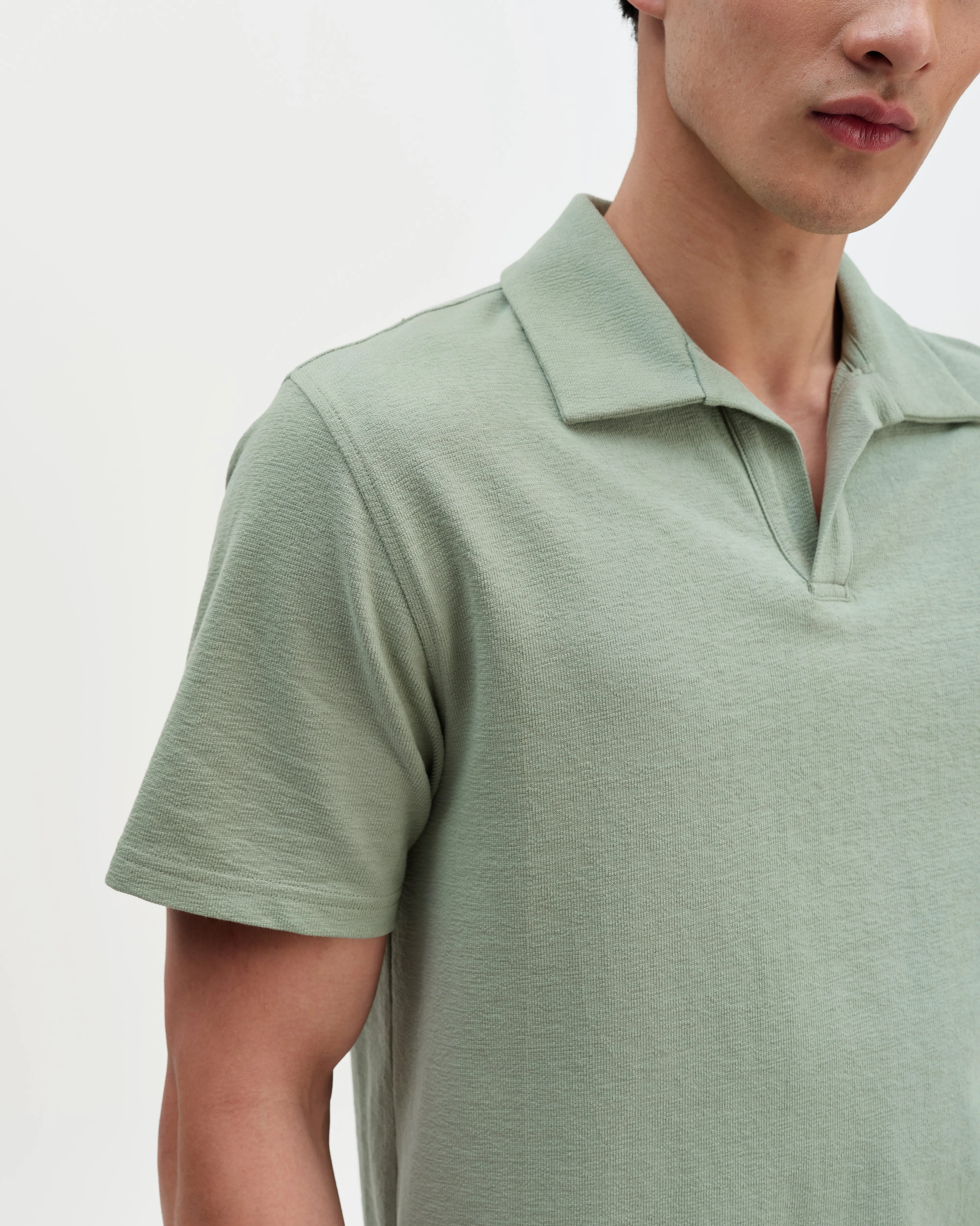 Atwood - Sage Textured Organic Cotton Polo Shirt sold by Wax London product image thumbnail 3