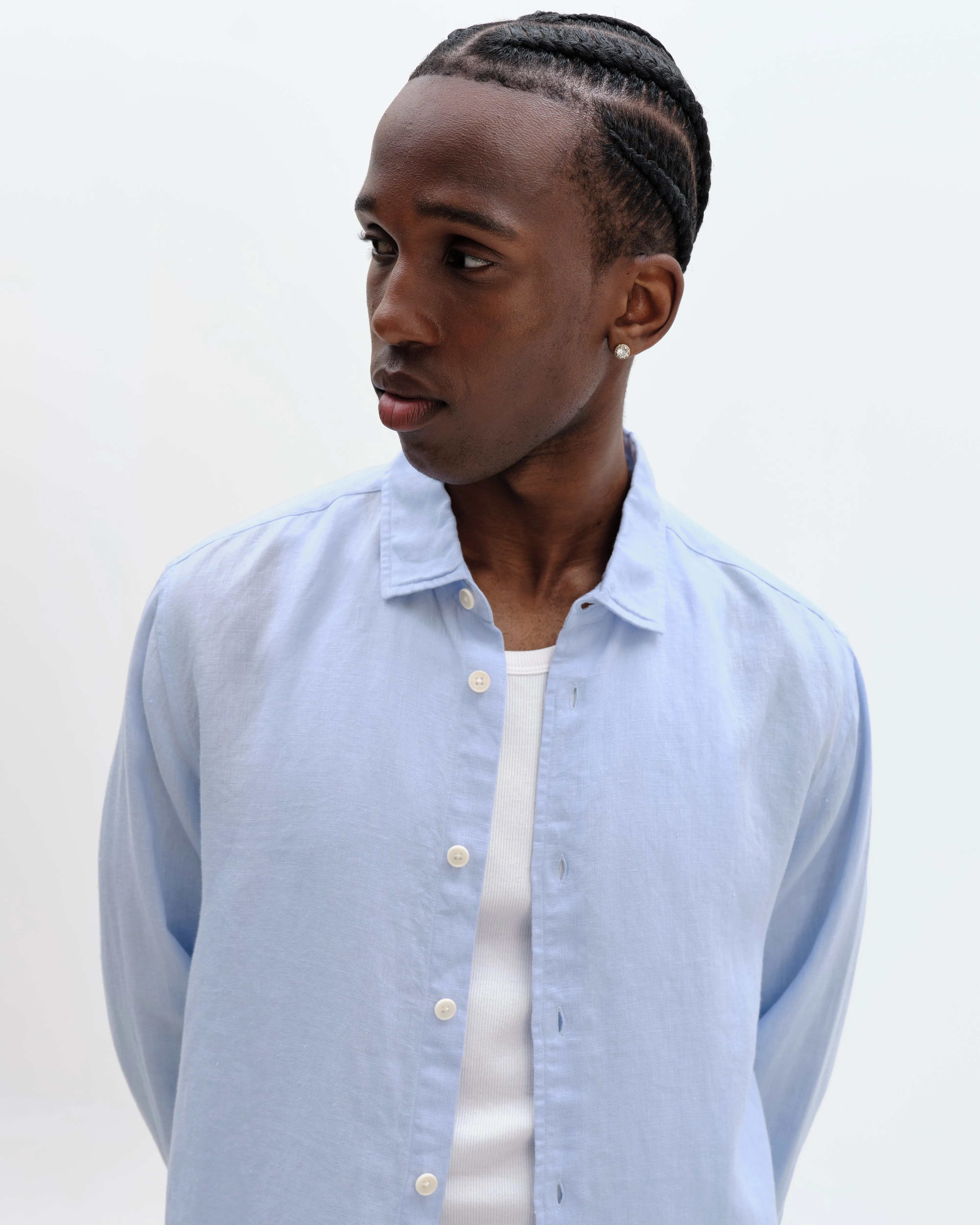Dartford - Pale Blue Washed Linen Shirt sold by Wax London product image thumbnail 3