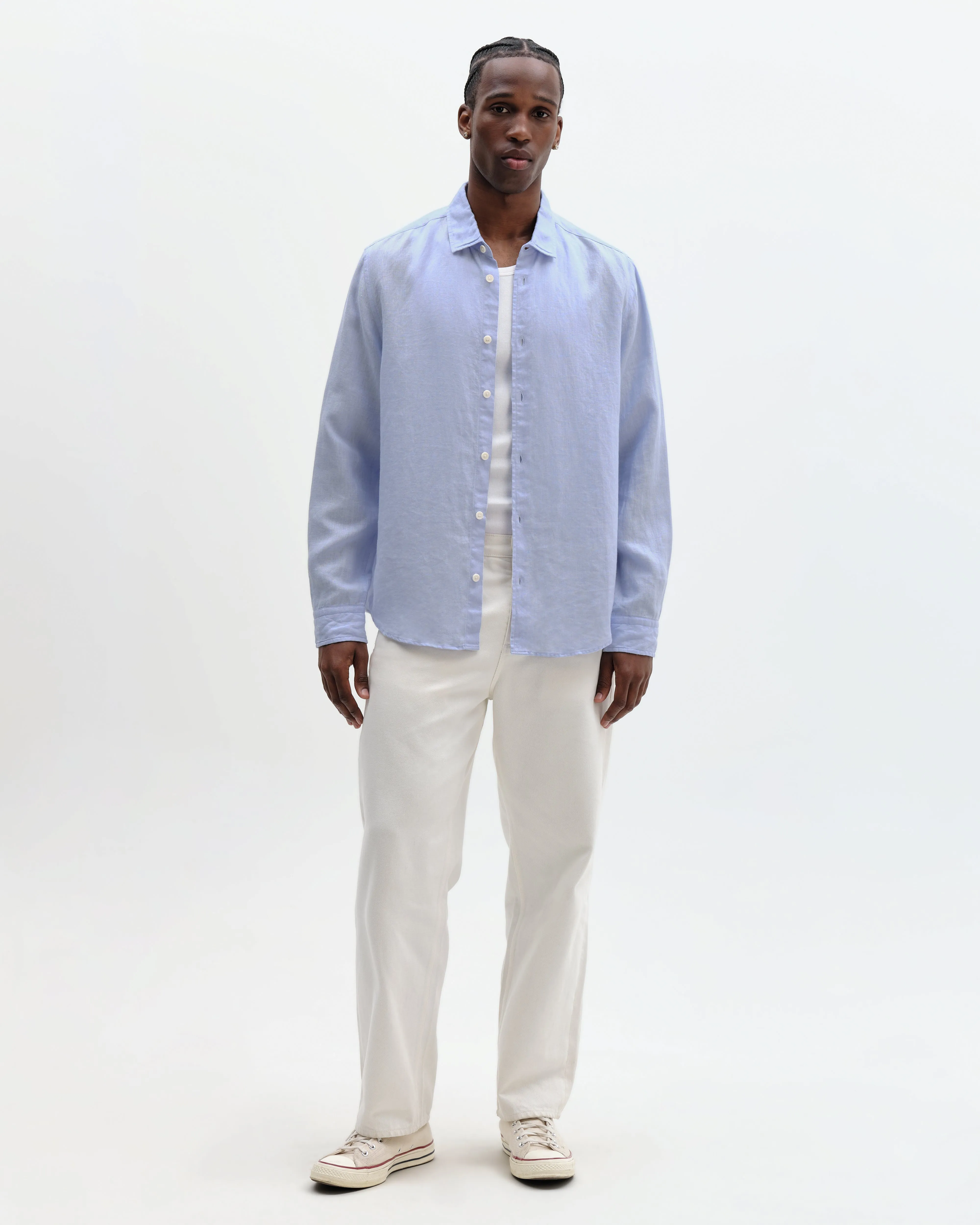 Dartford - Pale Blue Washed Linen Shirt sold by Wax London product image thumbnail 4