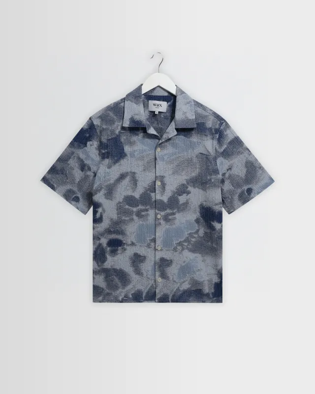 Didcot - Blue Watercolour Print Short-Sleeve Shirt made by Wax London
