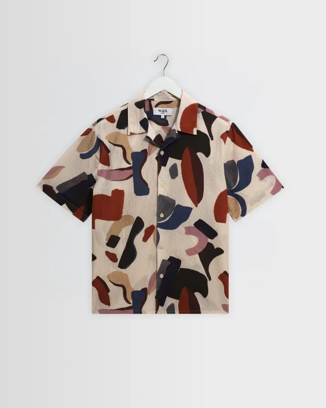 Didcot - Ecru And Multicolour Abstract Shapes Short-Sleeve Shirt made by Wax London