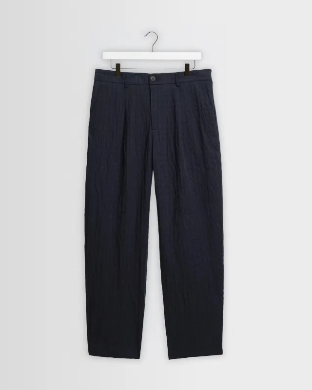 Malham - Navy Dobby Cotton Wide Fit Trousers made by Wax London