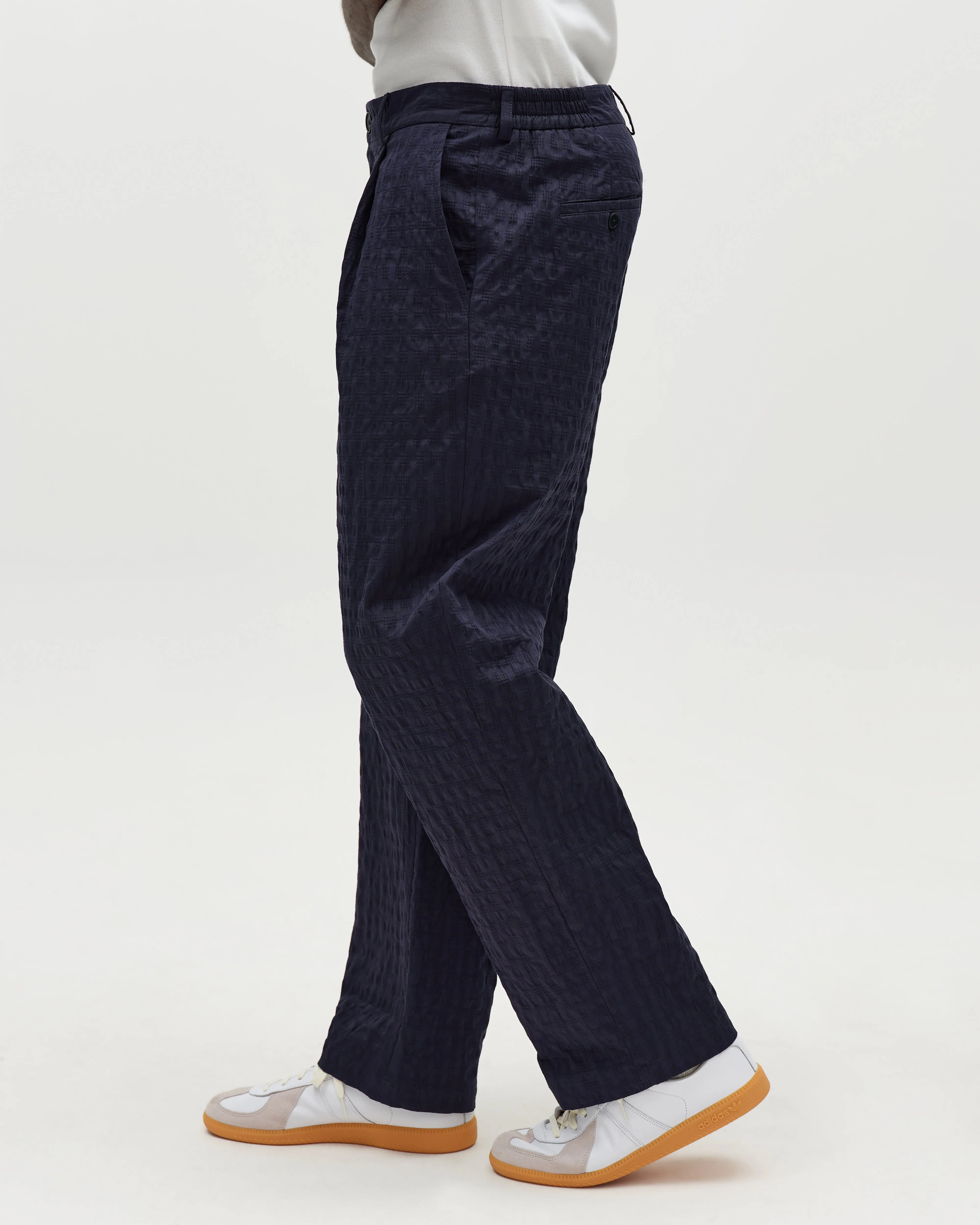 Malham - Navy Dobby Cotton Wide Fit Trousers sold by Wax London product image thumbnail 5