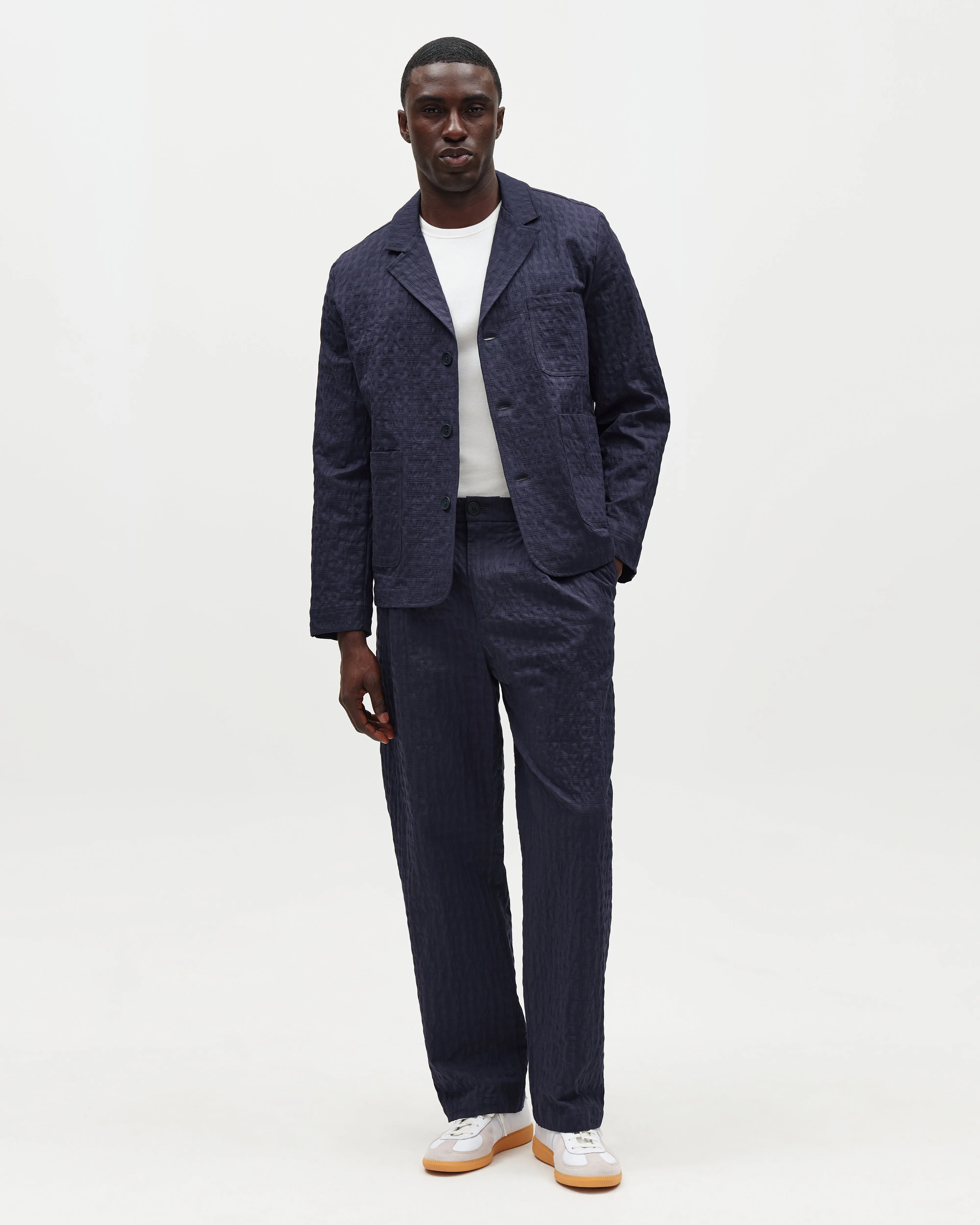Exmouth - Navy Dobby Cotton Blazer sold by Wax London product image thumbnail 4