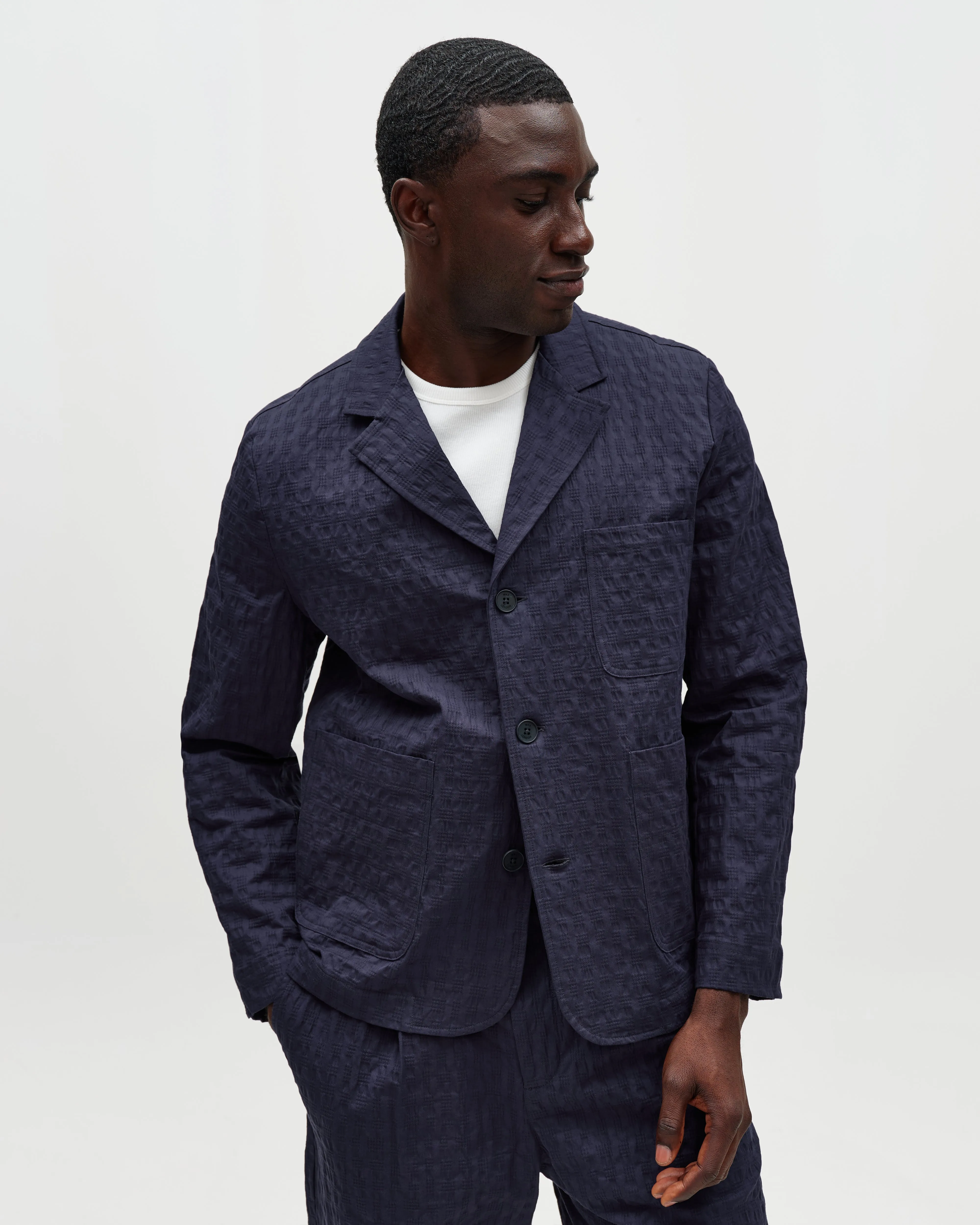 Exmouth - Navy Dobby Cotton Blazer sold by Wax London product image thumbnail 2
