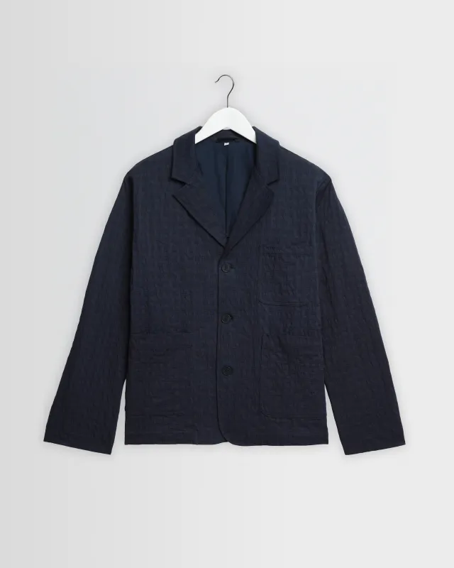 Exmouth - Navy Dobby Cotton Blazer made by Wax London