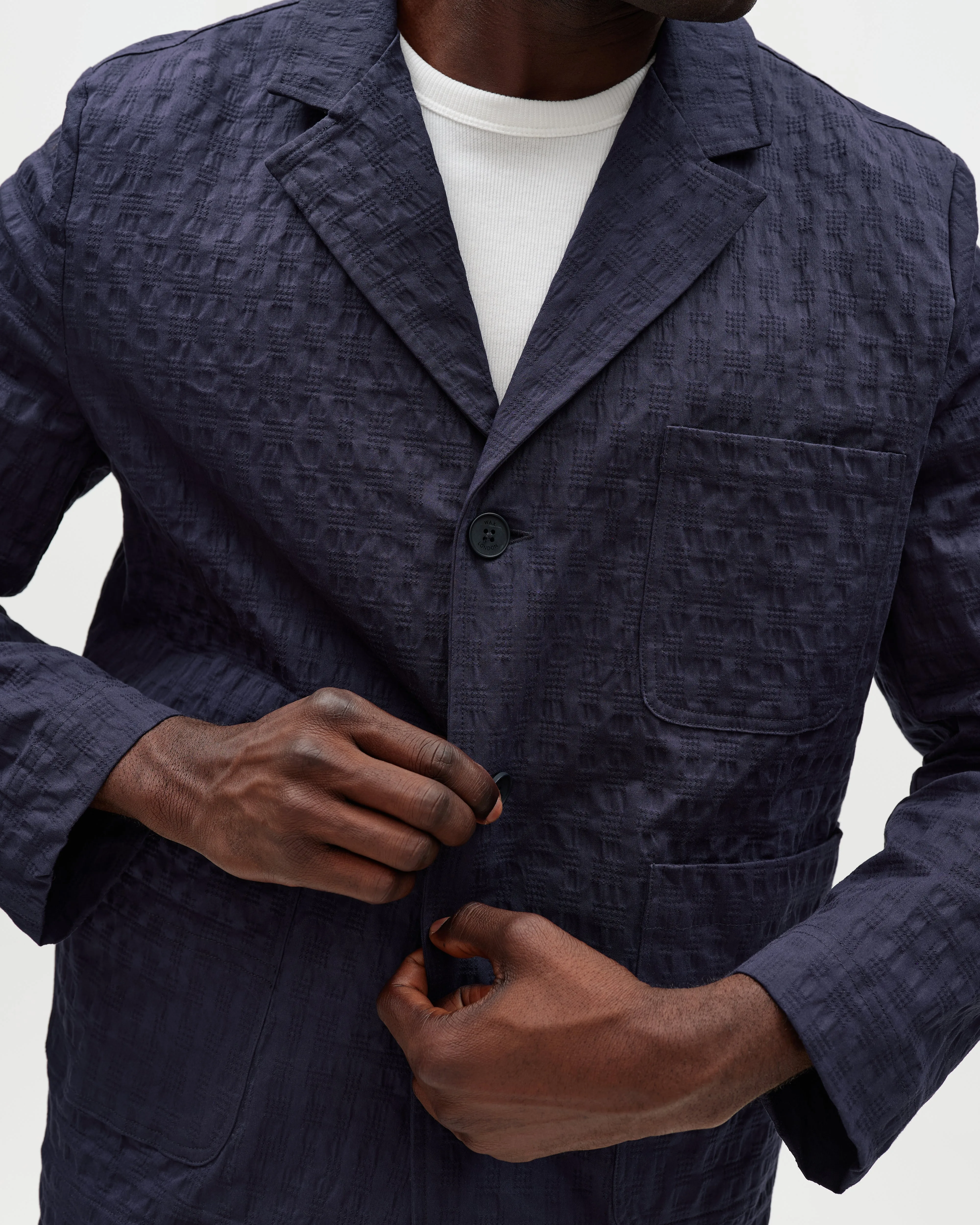Exmouth - Navy Dobby Cotton Blazer sold by Wax London product image thumbnail 3