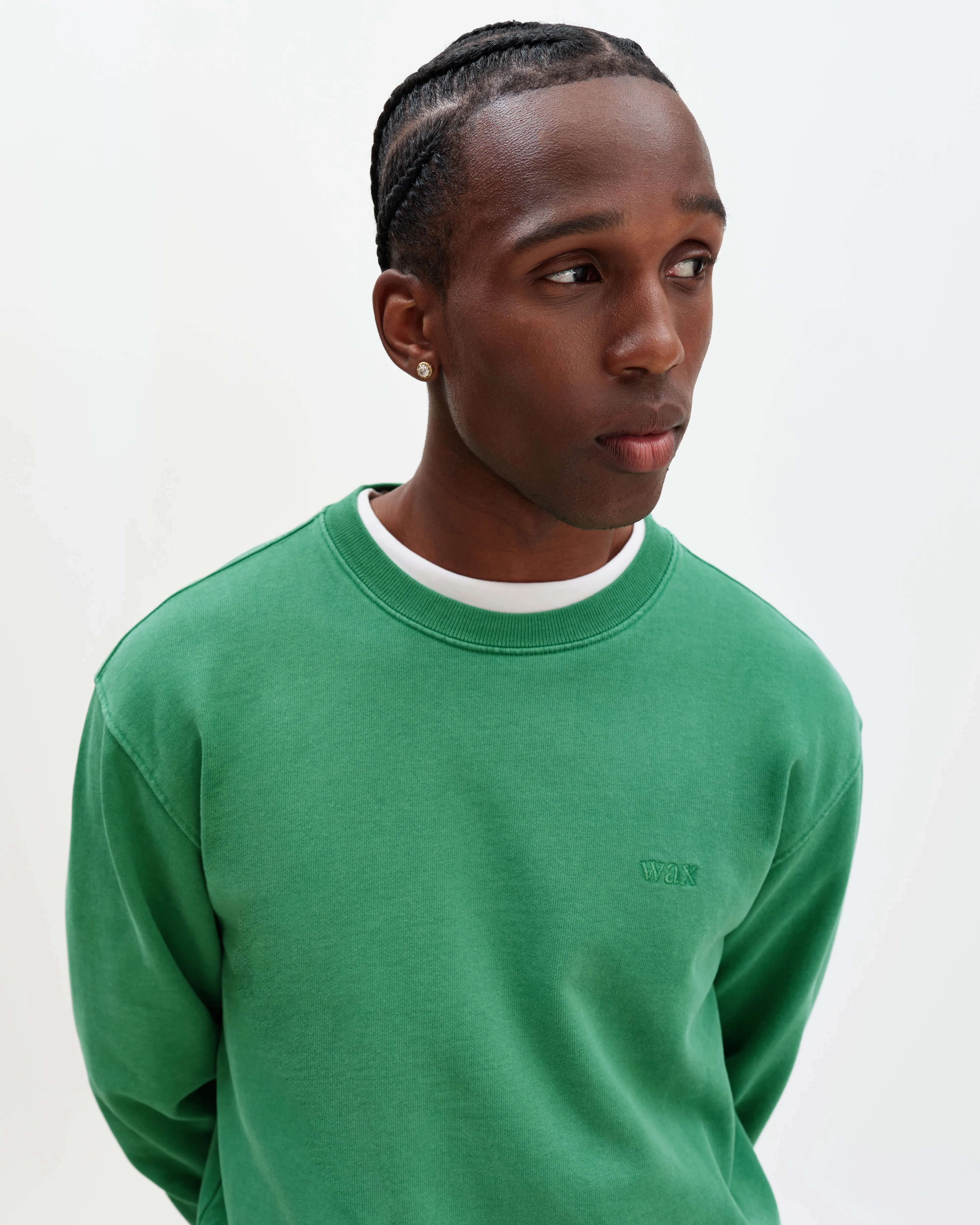 Sidney - Washed Green Loopback Cotton Sweatshirt sold by Wax London product image thumbnail 3