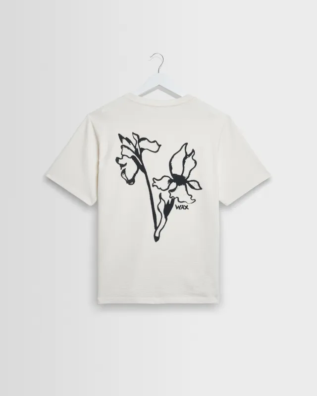 Dean - Off White And Black Painted Flower Print T-Shirt made by Wax London