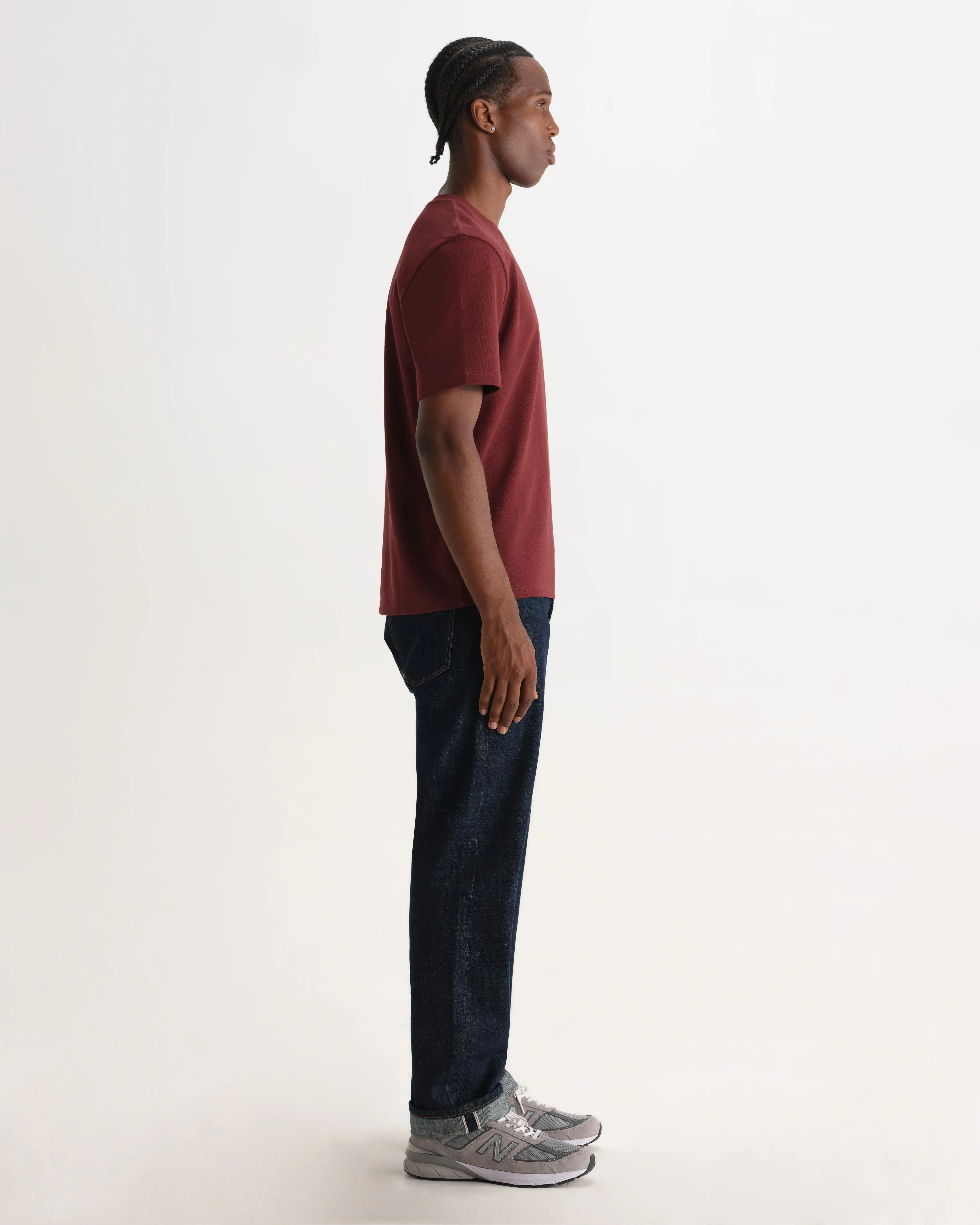 Dean - Maroon Textured Organic Cotton T-Shirt sold by Wax London product image thumbnail 5