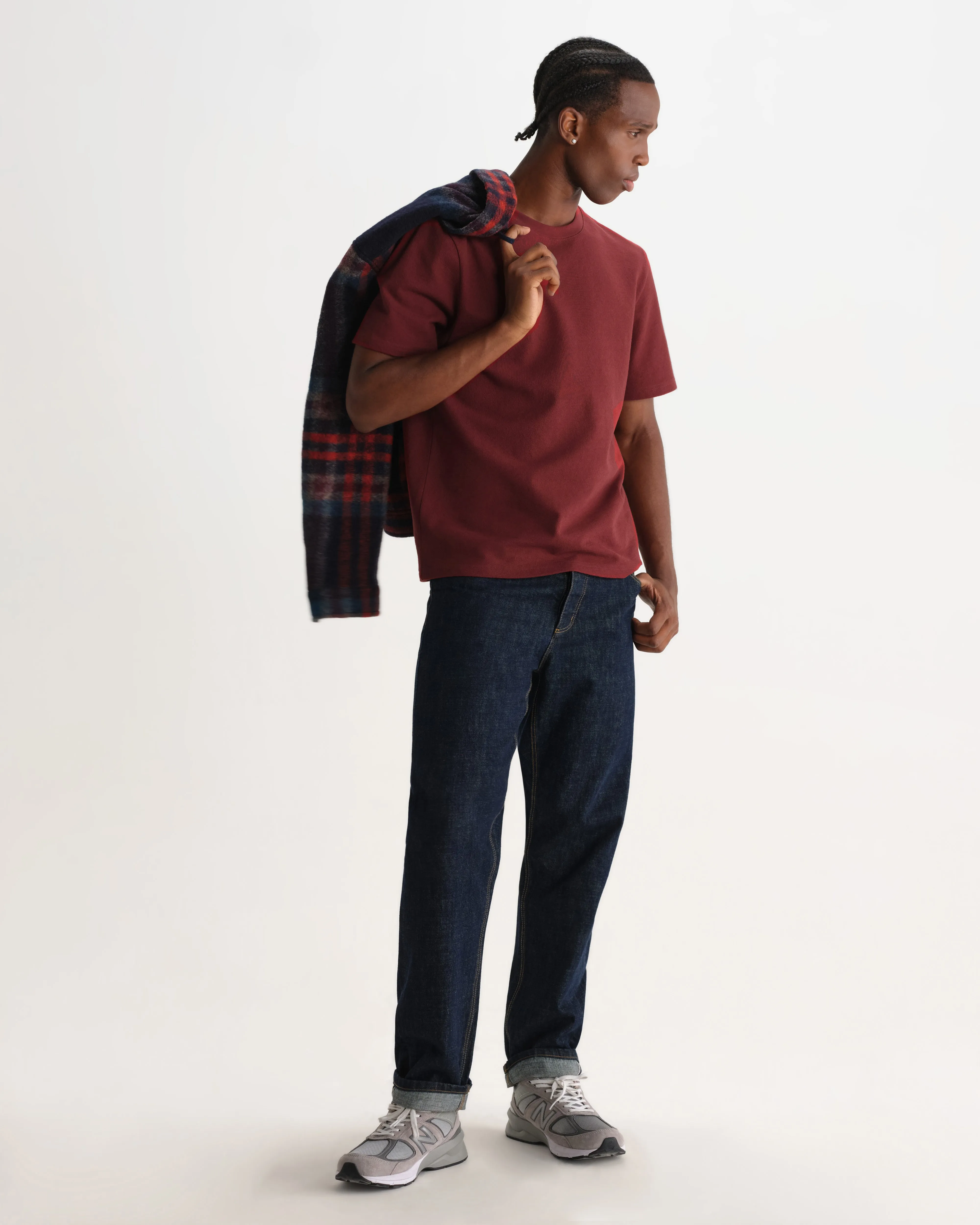 Dean - Maroon Textured Organic Cotton T-Shirt sold by Wax London product image thumbnail 4