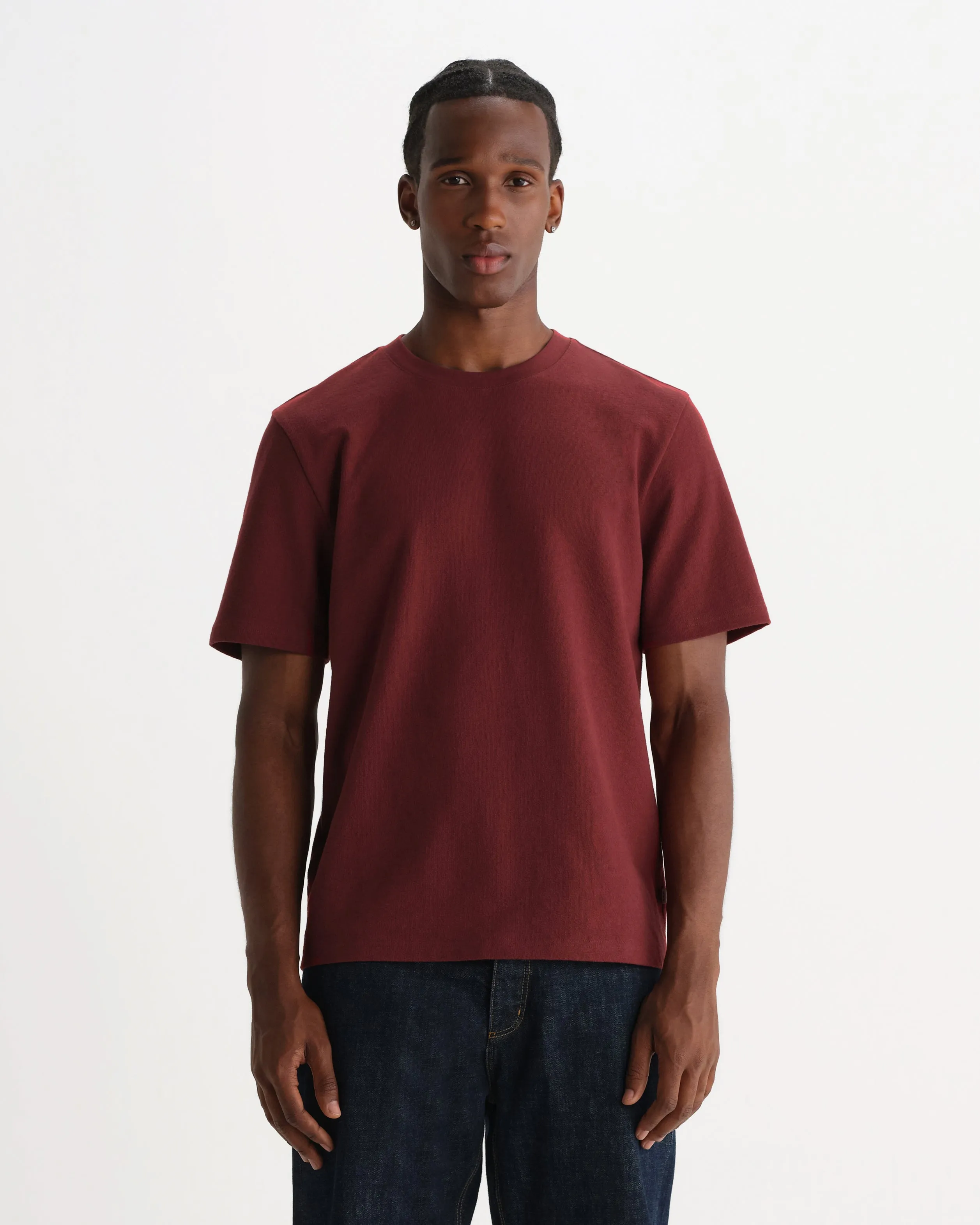 Dean - Maroon Textured Organic Cotton T-Shirt sold by Wax London product image thumbnail 2