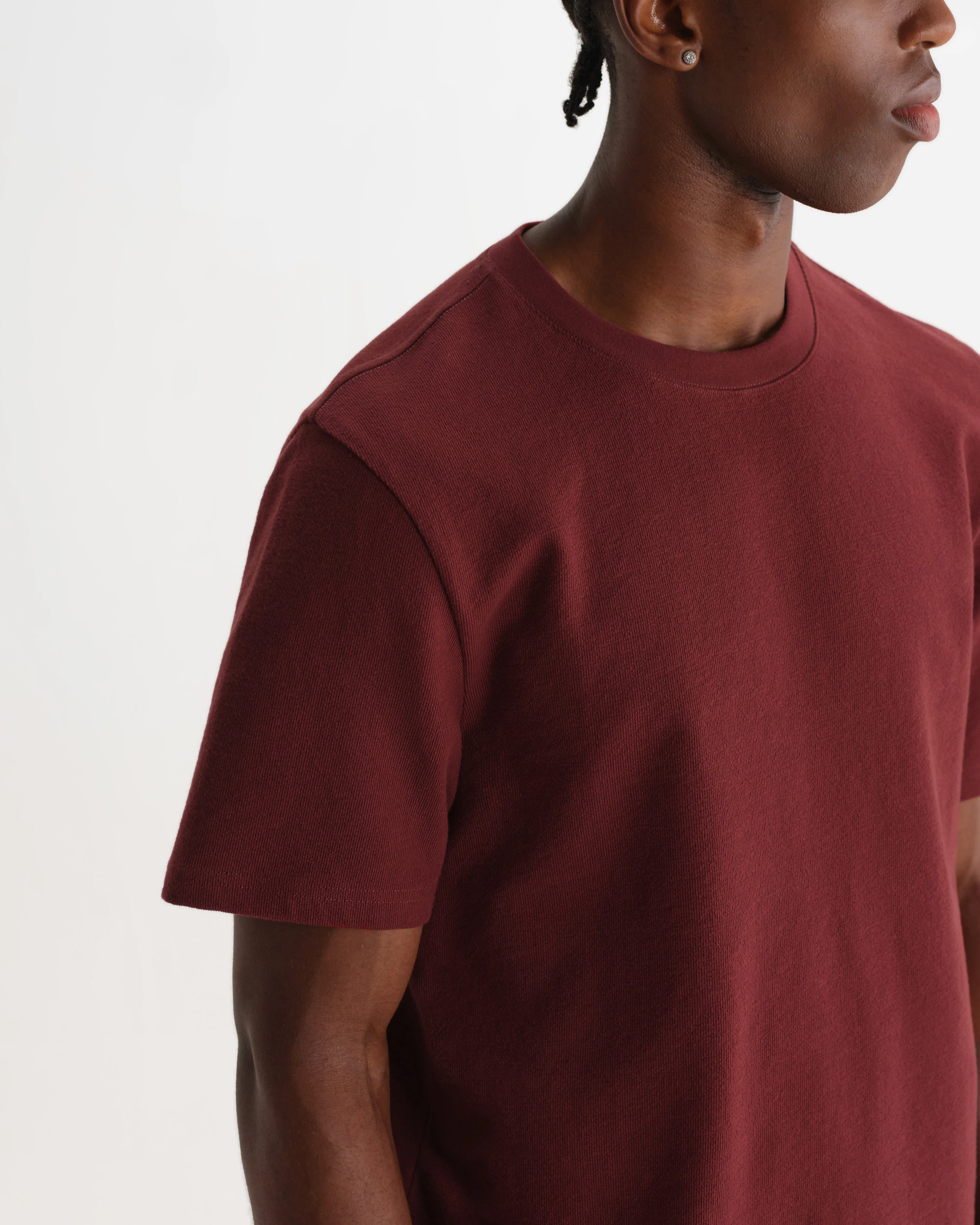 Dean - Maroon Textured Organic Cotton T-Shirt sold by Wax London product image thumbnail 3