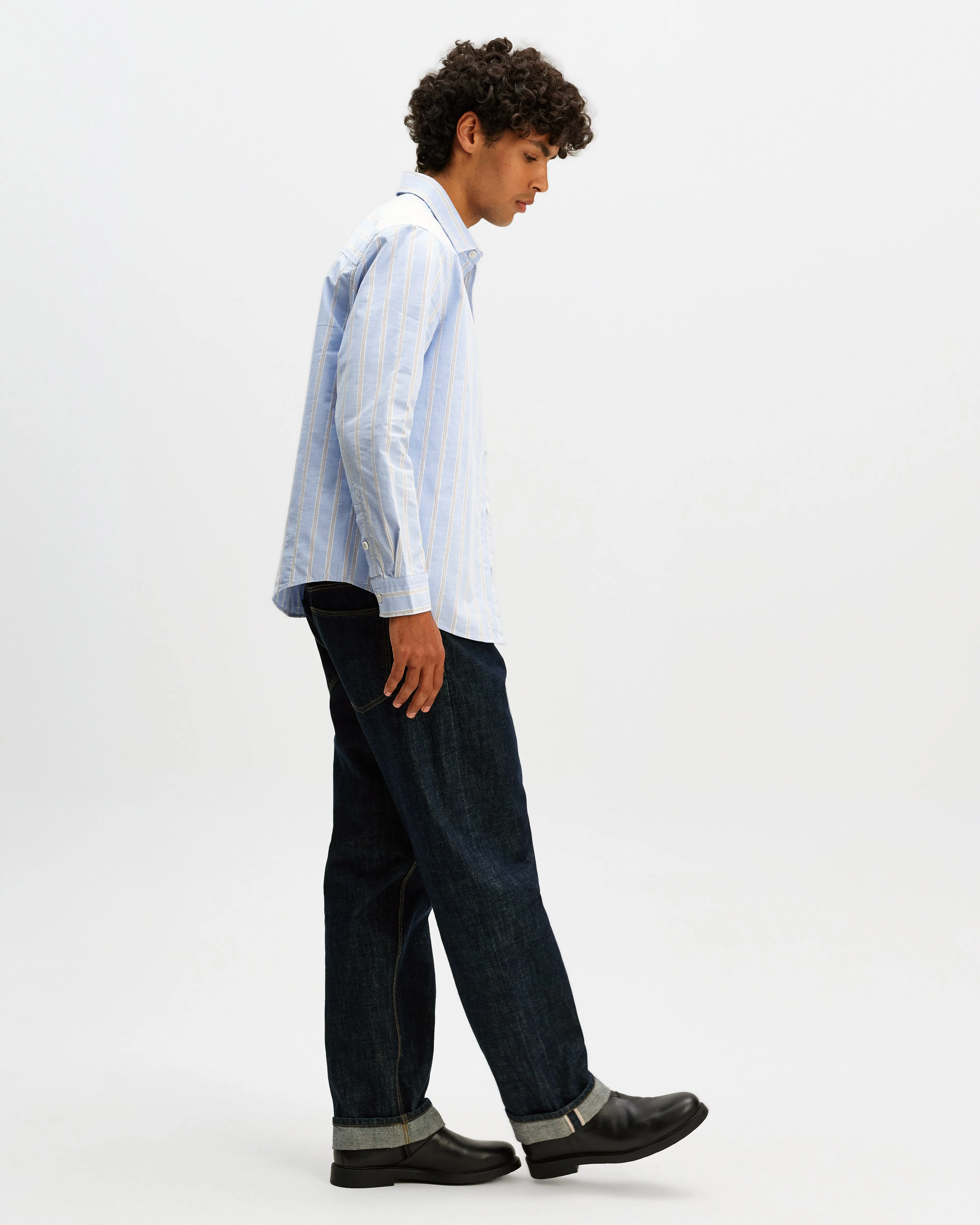 Dartford - Blue Stripe Cotton Shirt sold by Wax London product image thumbnail 5