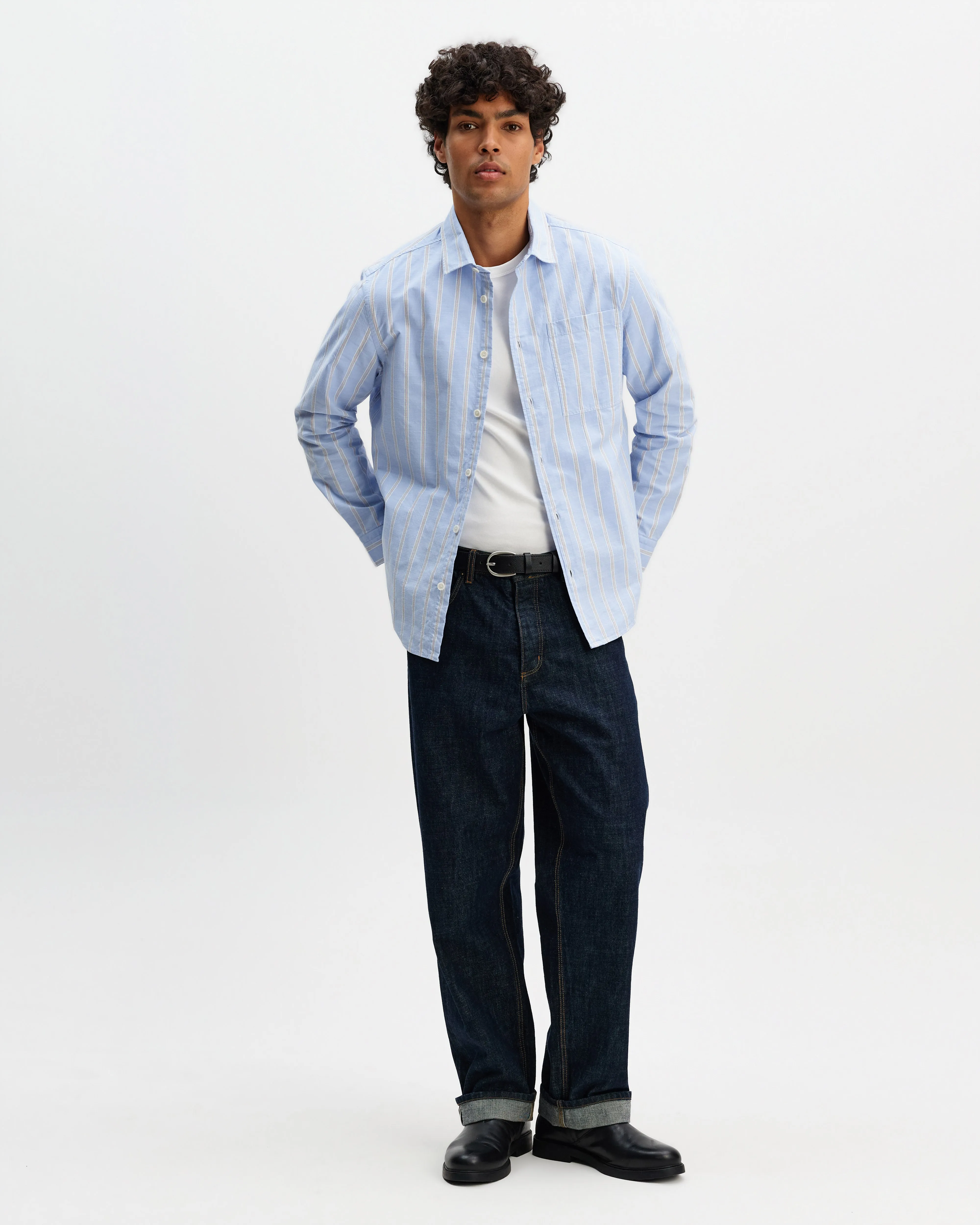 Dartford - Blue Stripe Cotton Shirt sold by Wax London product image thumbnail 4