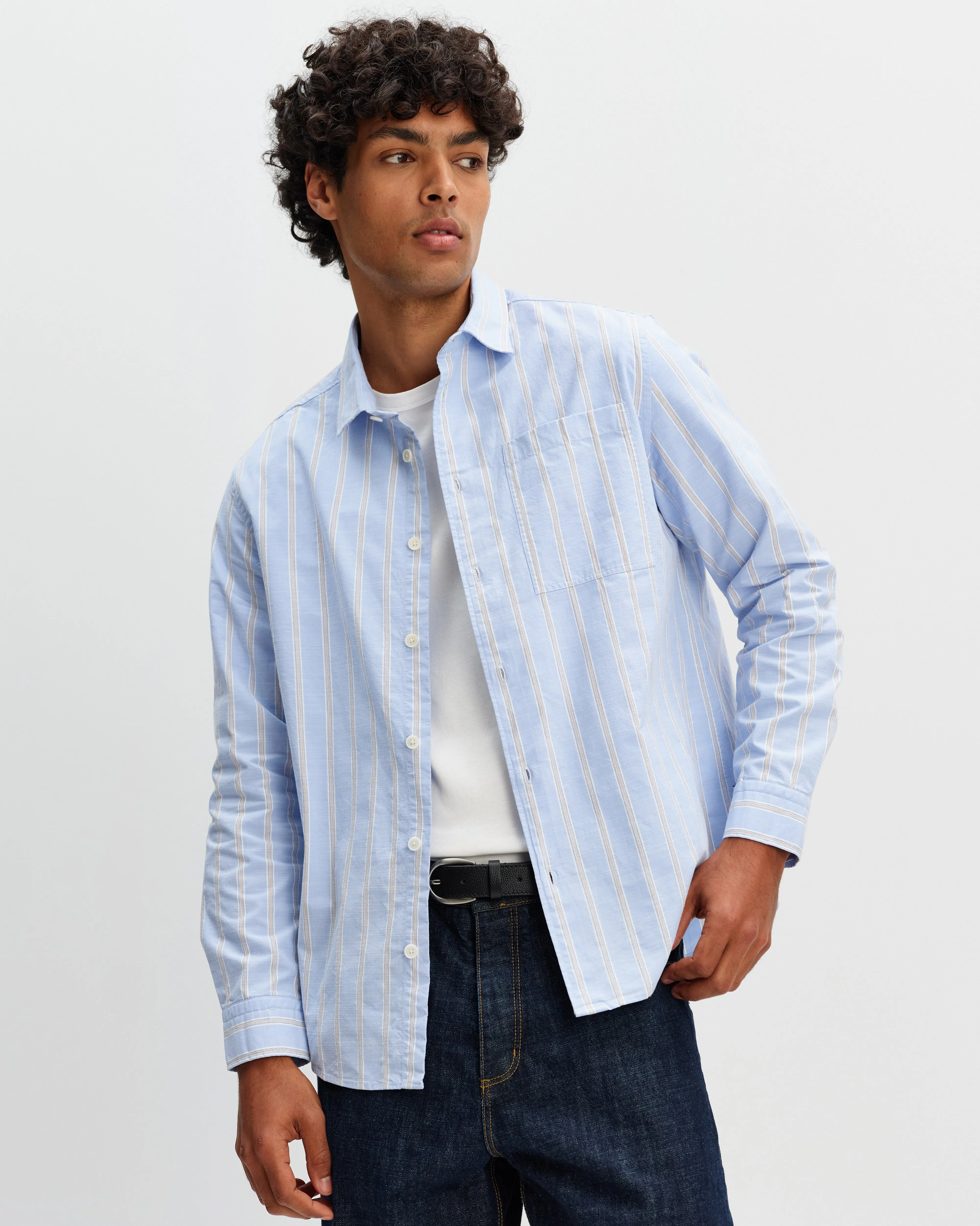 Dartford - Blue Stripe Cotton Shirt sold by Wax London product image thumbnail 2