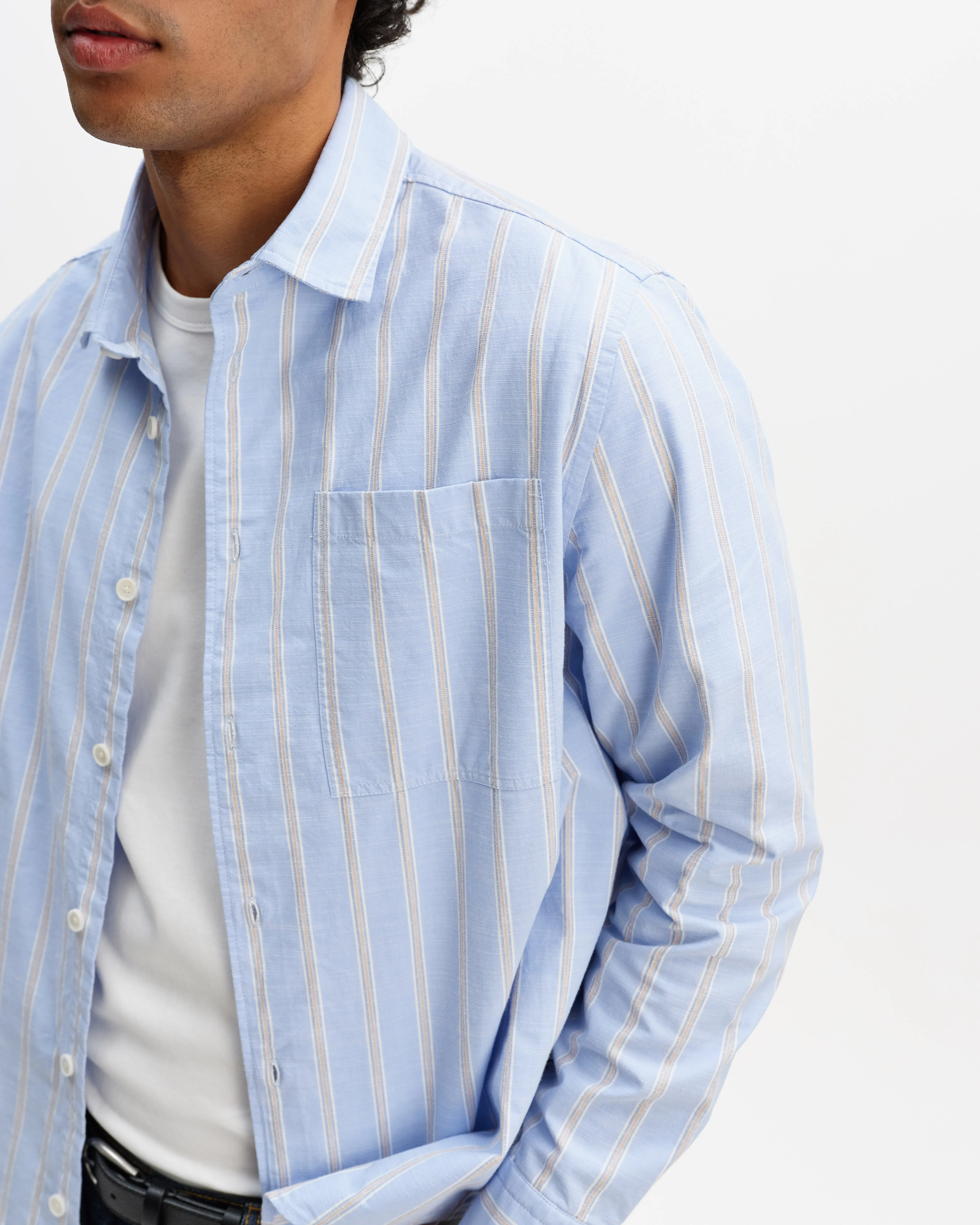 Dartford - Blue Stripe Cotton Shirt sold by Wax London product image thumbnail 3