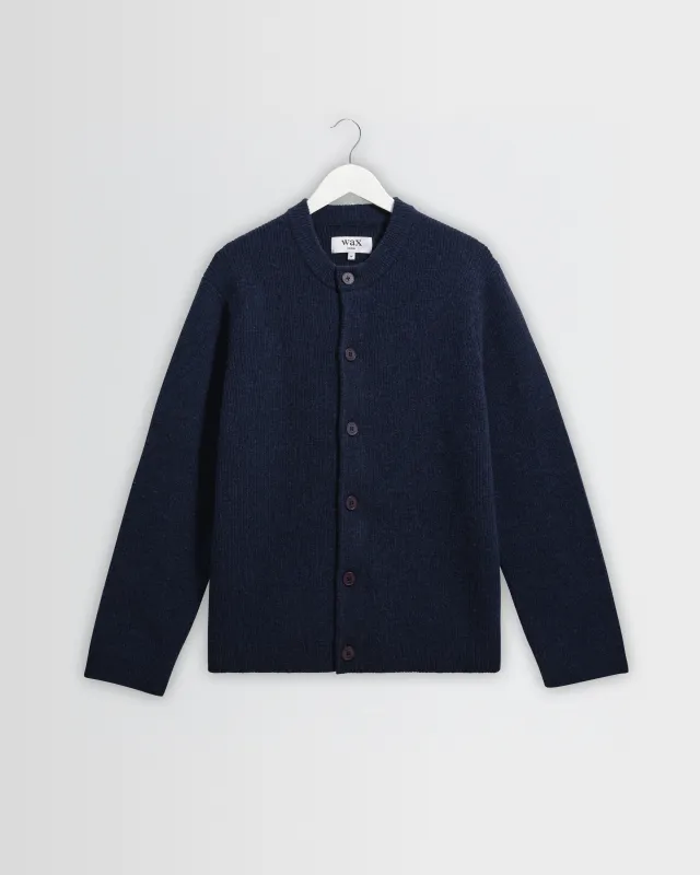 Granby - Navy Ribbed Wool Cardigan made by Wax London
