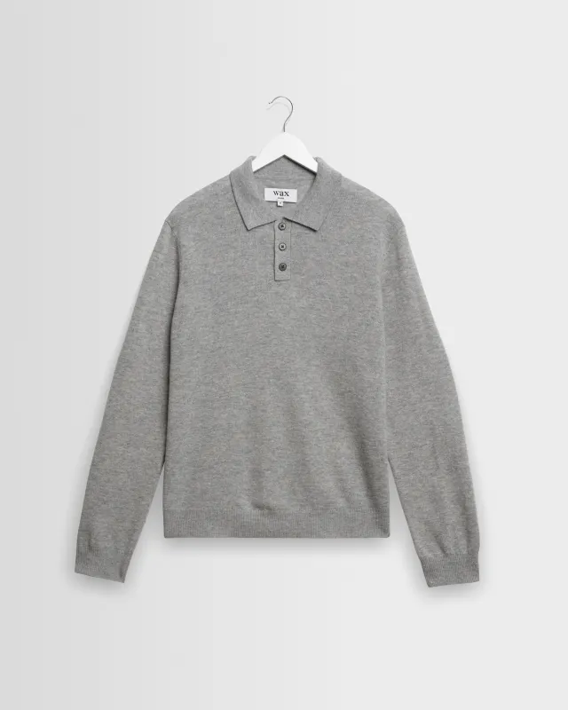 Lawrie - Grey Long-Sleeve Knitted Polo made by Wax London