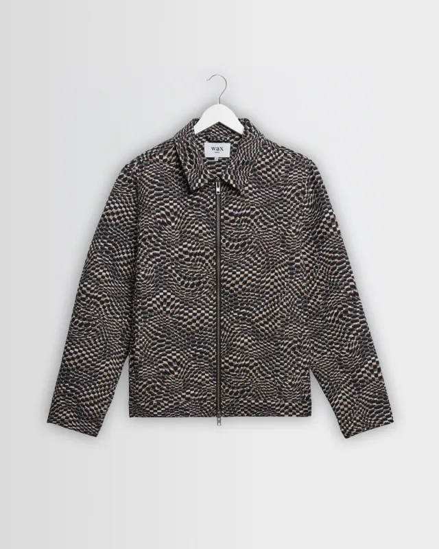 Park - Navy And Brown Wave Jacquard Jacket made by Wax London