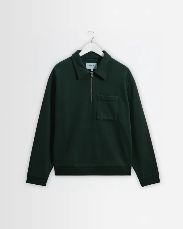 Reeve - Washed Green Loopback Organic Cotton Collared Sweatshirt made by Wax London
