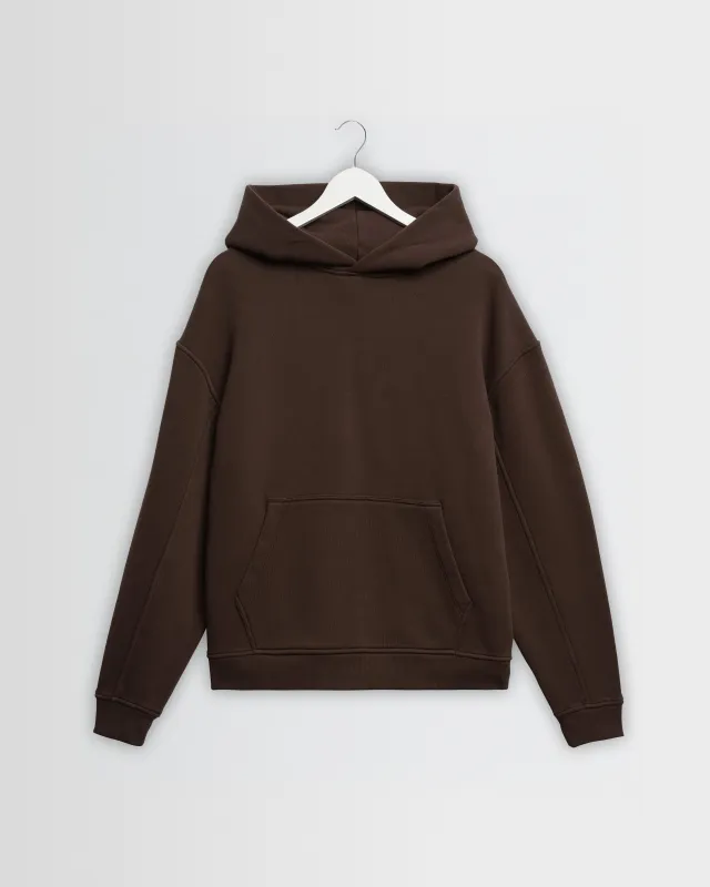 Rydal - Dark Brown Brushed Loopback Cotton Hoodie made by Wax London