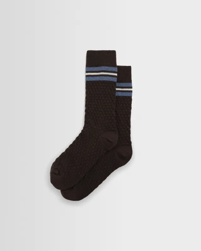 Sandwell - Brown Marl And Blue Trio Stripe Cotton Socks made by Wax London