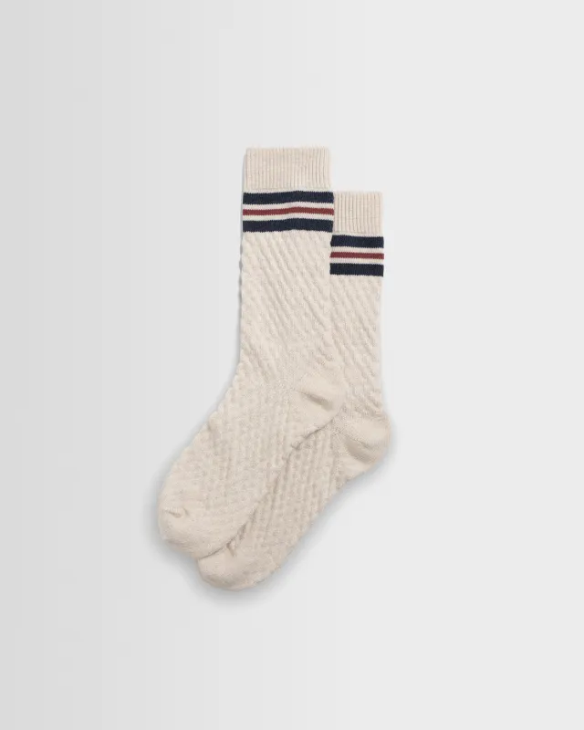 Sandwell - Ecru Marl And Navy Trio Stripe Cotton Socks made by Wax London